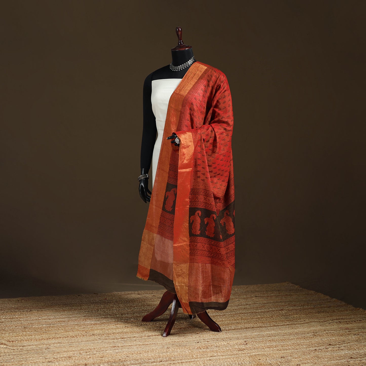 Bagh Hand Block Print Natural Dyed Tissue Zari Chanderi Silk Dupatta 29