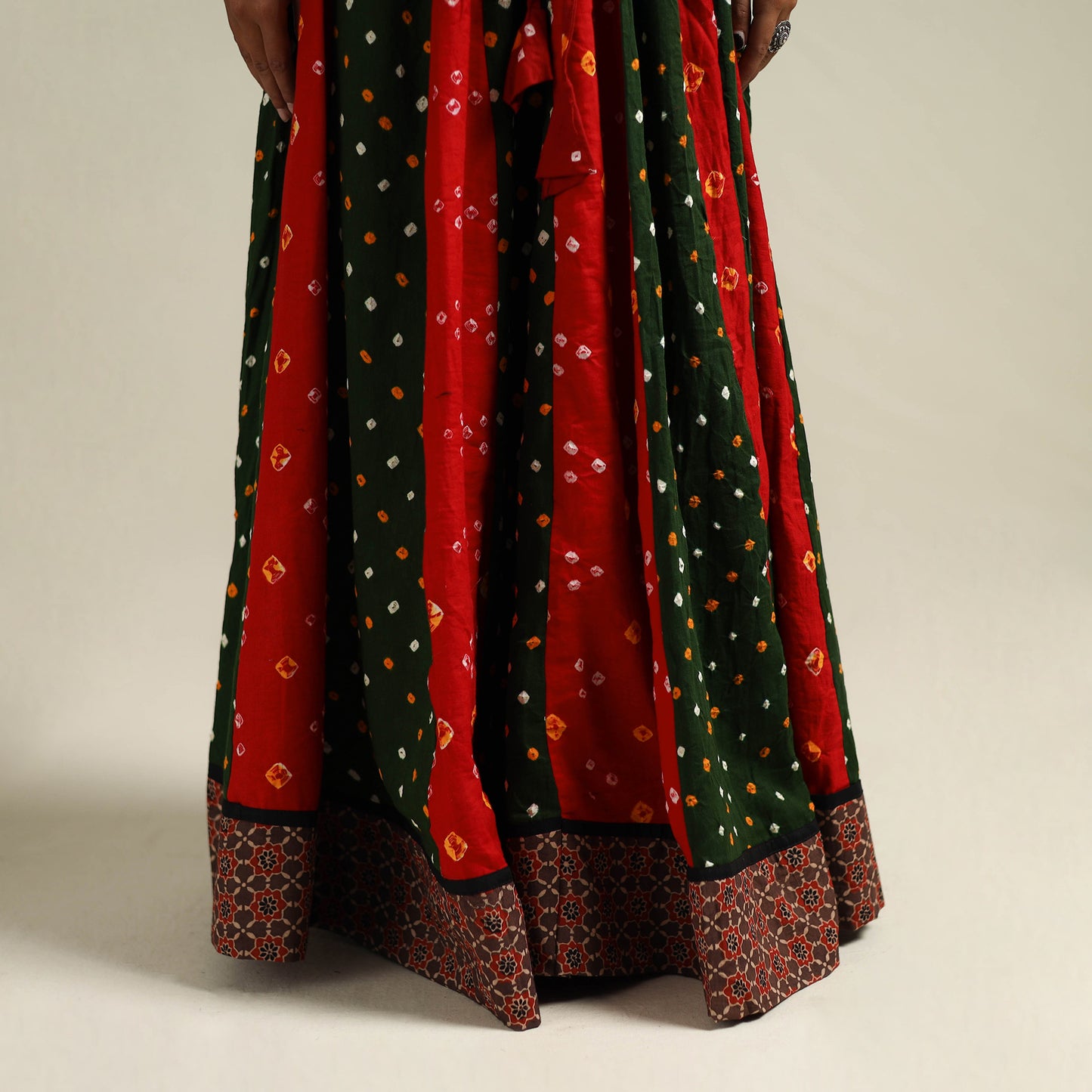 Multicolor - Bandhani Tie-Dye 24 Kali Patchwork Cotton Long Skirt 23