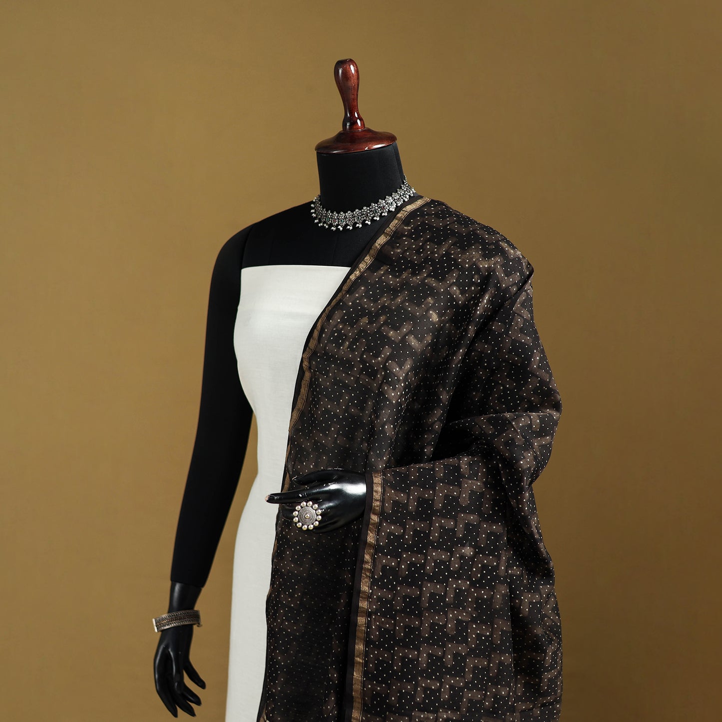 Brown - Pipad Hand Block Print Natural Dyed Chanderi Silk Handloom Dupatta 24