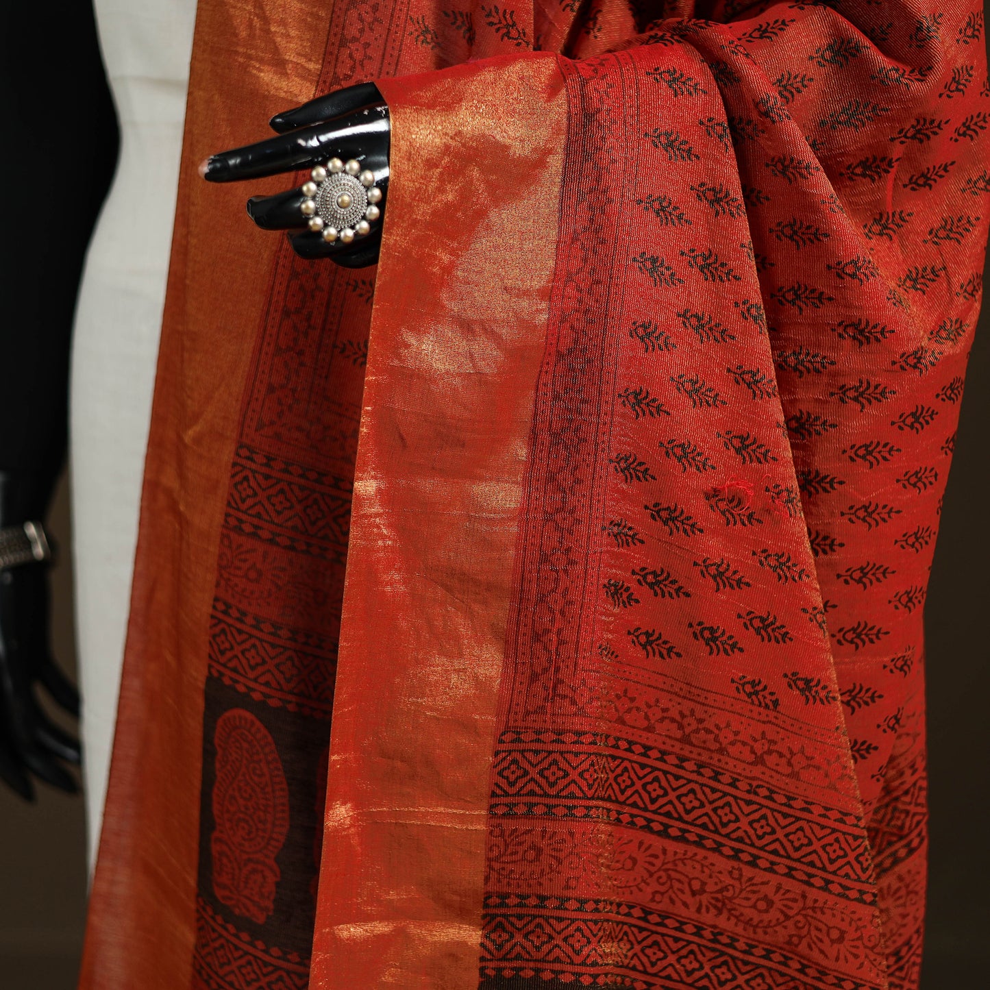 Bagh Hand Block Print Natural Dyed Tissue Zari Chanderi Silk Dupatta 30