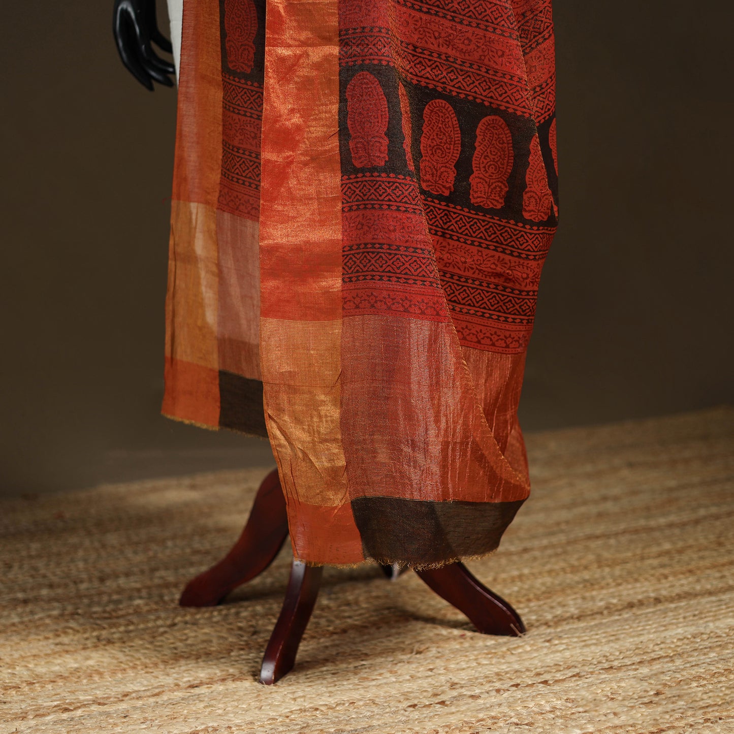 Bagh Hand Block Print Natural Dyed Tissue Zari Chanderi Silk Dupatta 30