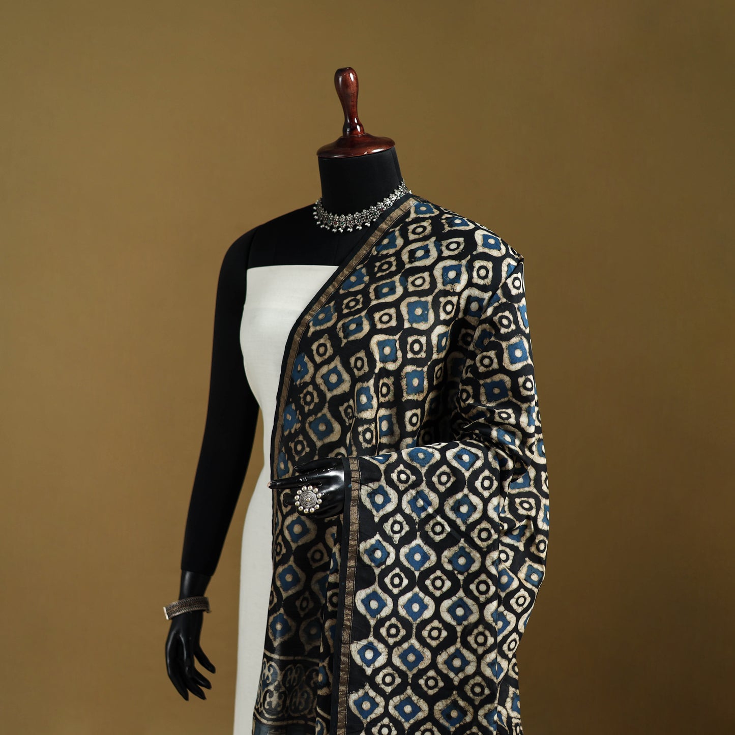 Brown - Pipad Hand Block Print Natural Dyed Chanderi Silk Handloom Dupatta 26