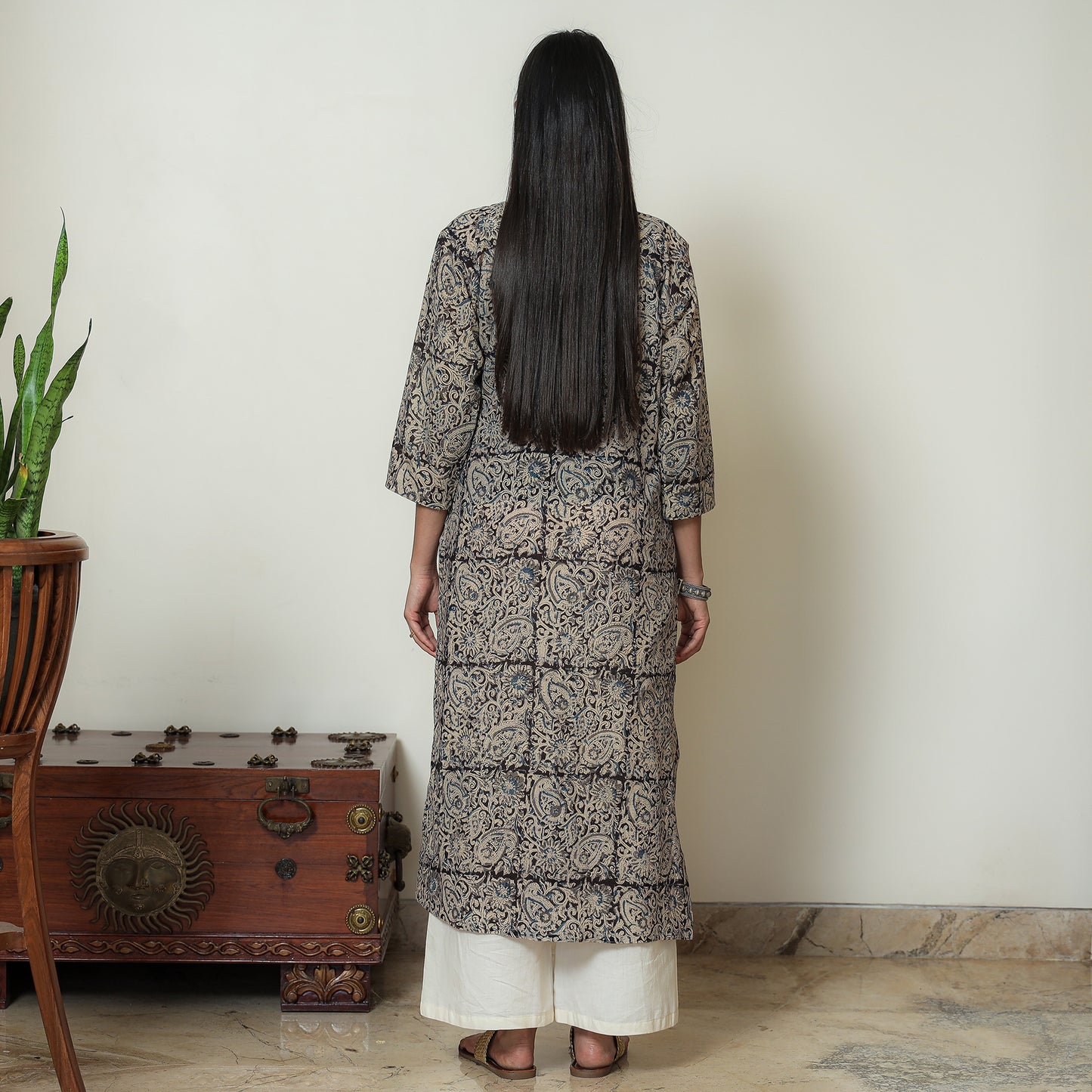 Kalamkari Block Print Mul Cotton Straight Kurta For Women