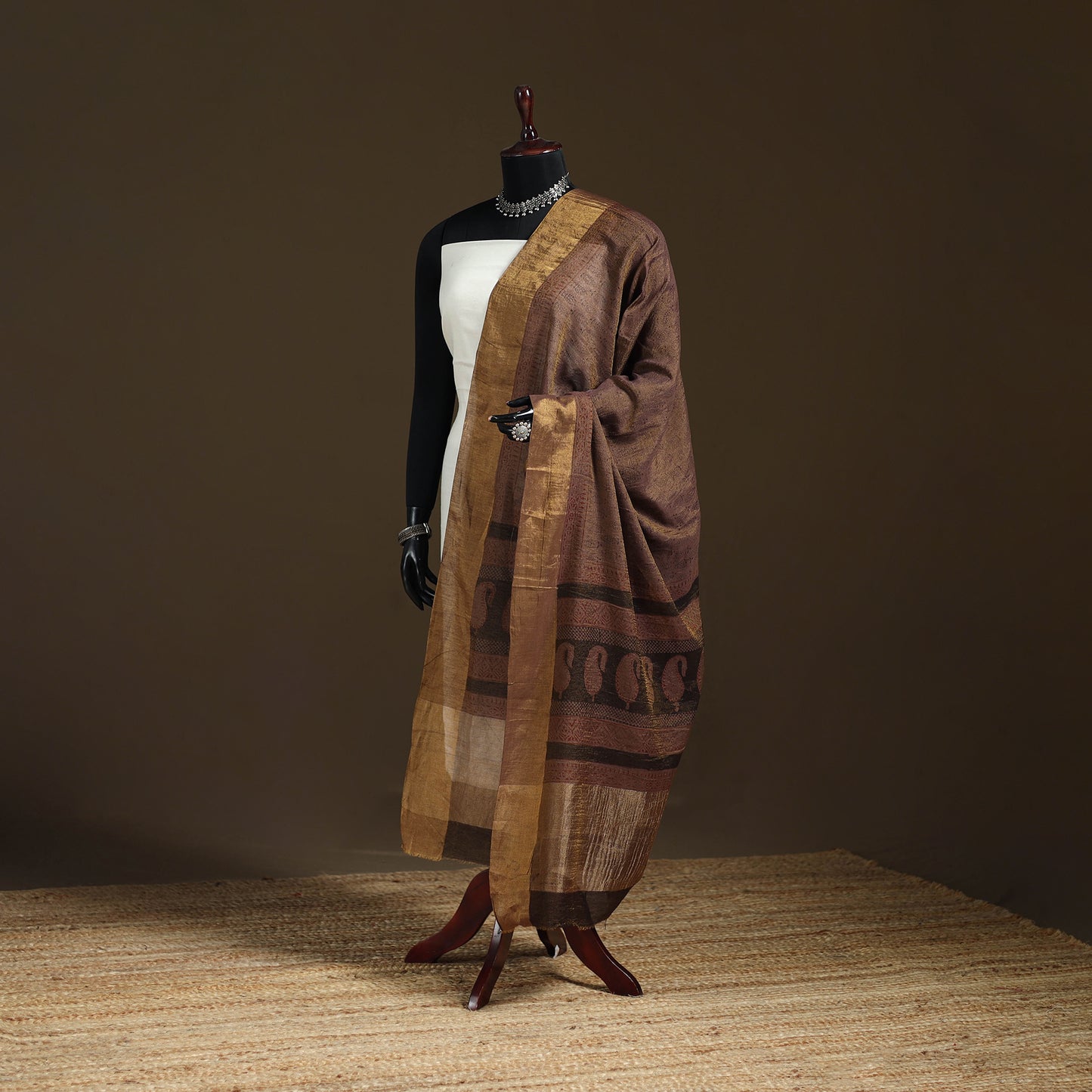 Bagh Hand Block Print Natural Dyed Tissue Zari Chanderi Silk Dupatta 32