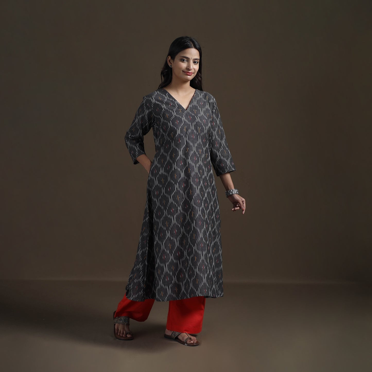 Cotton A-Line Pochampally Ikat Kurta for Women 03