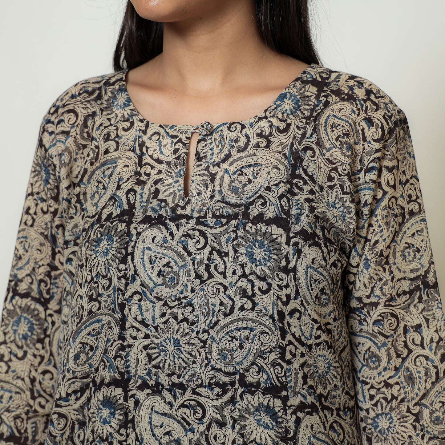 Kalamkari Block Print Mul Cotton Straight Kurta For Women