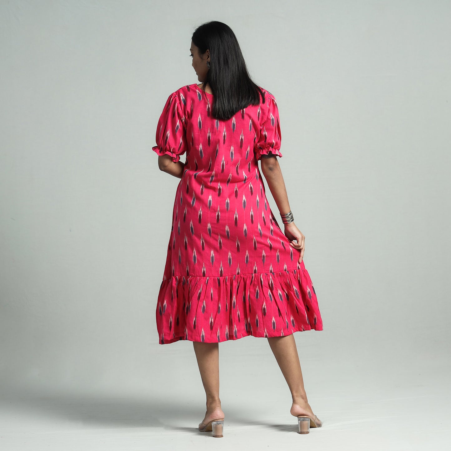Pink - Pochampally Ikat Cotton Flared Dress