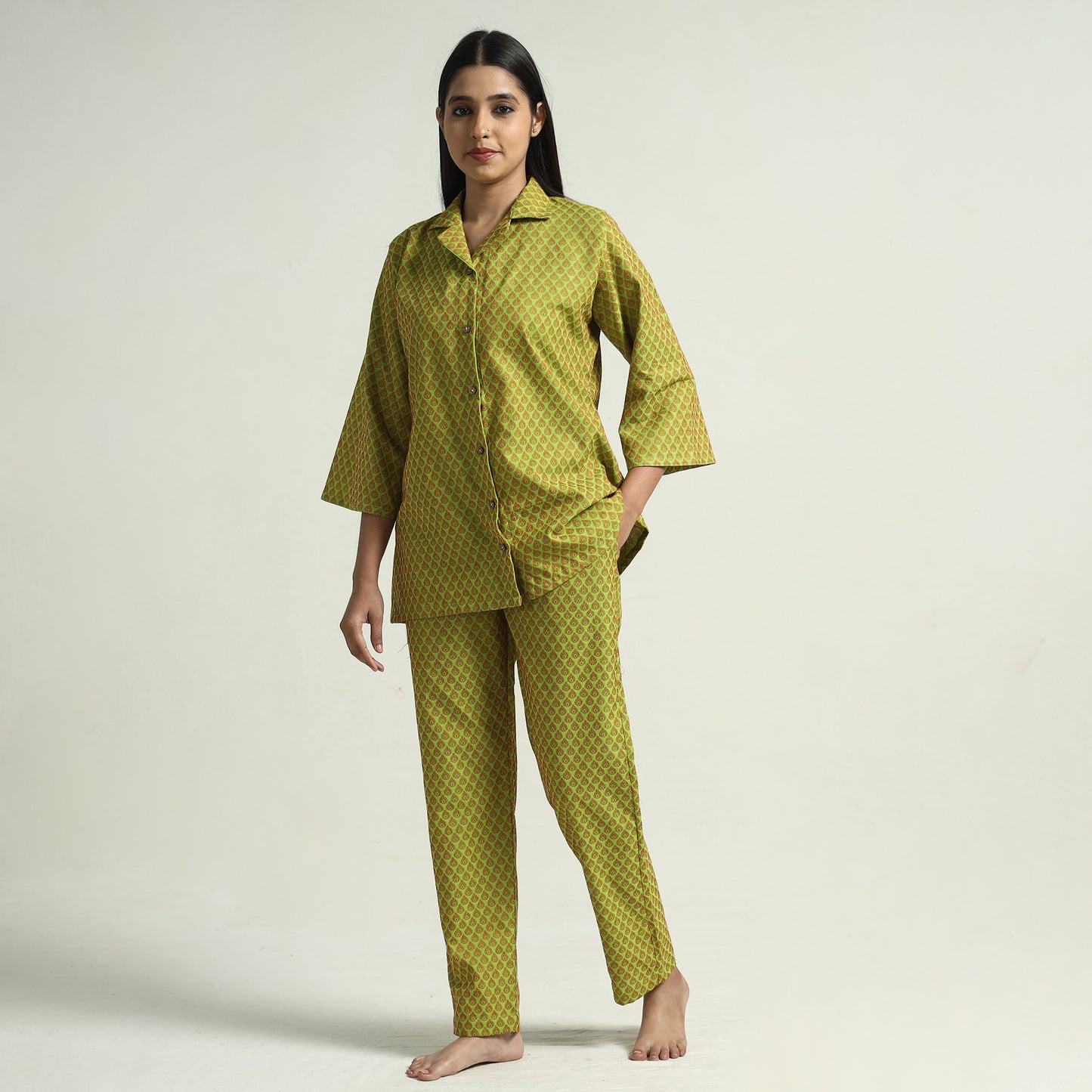 Buy Jacquard Cotton Top & Pyjama Night Suit Set Online at iTokri.com
