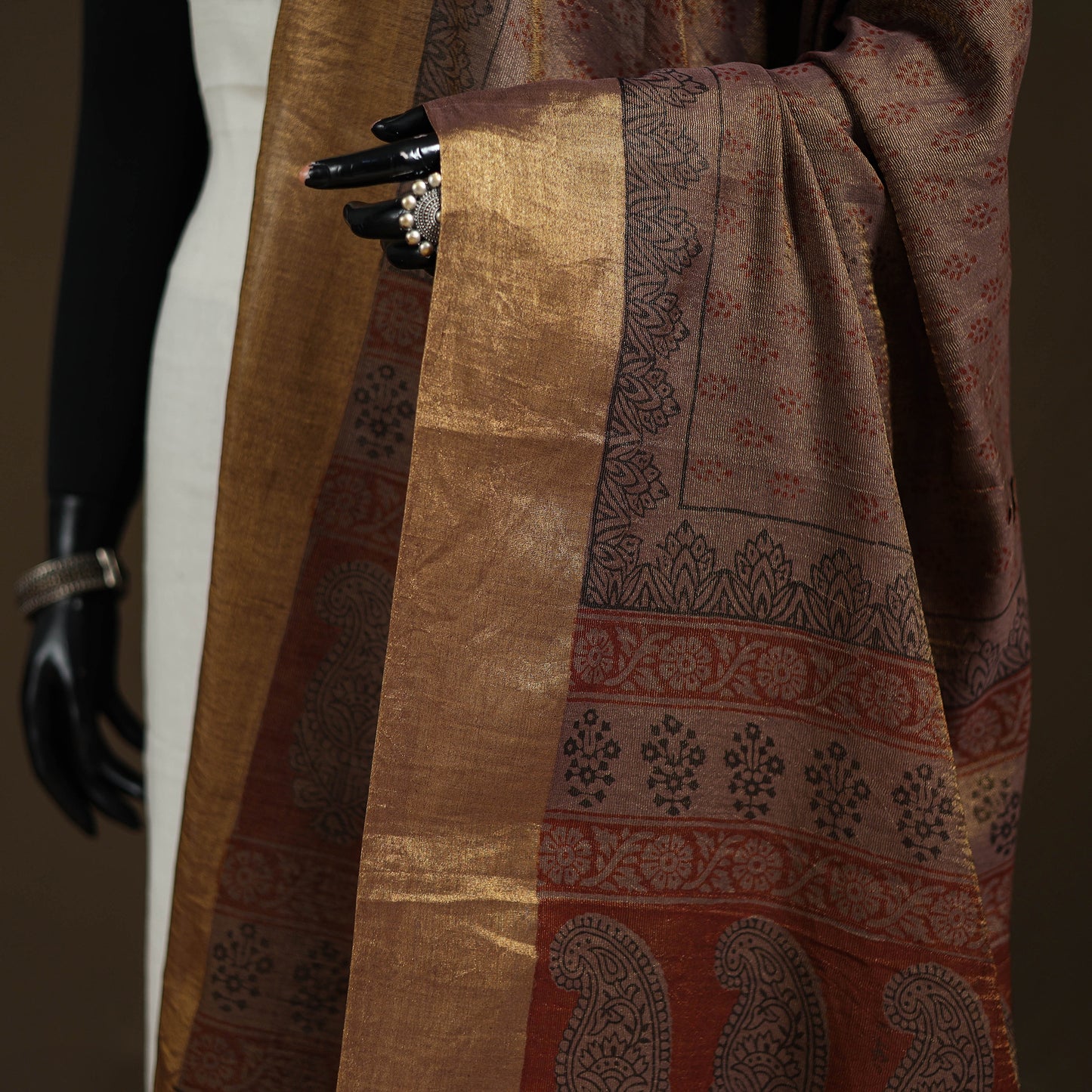 Bagh Hand Block Print Natural Dyed Tissue Zari Chanderi Silk Dupatta 33