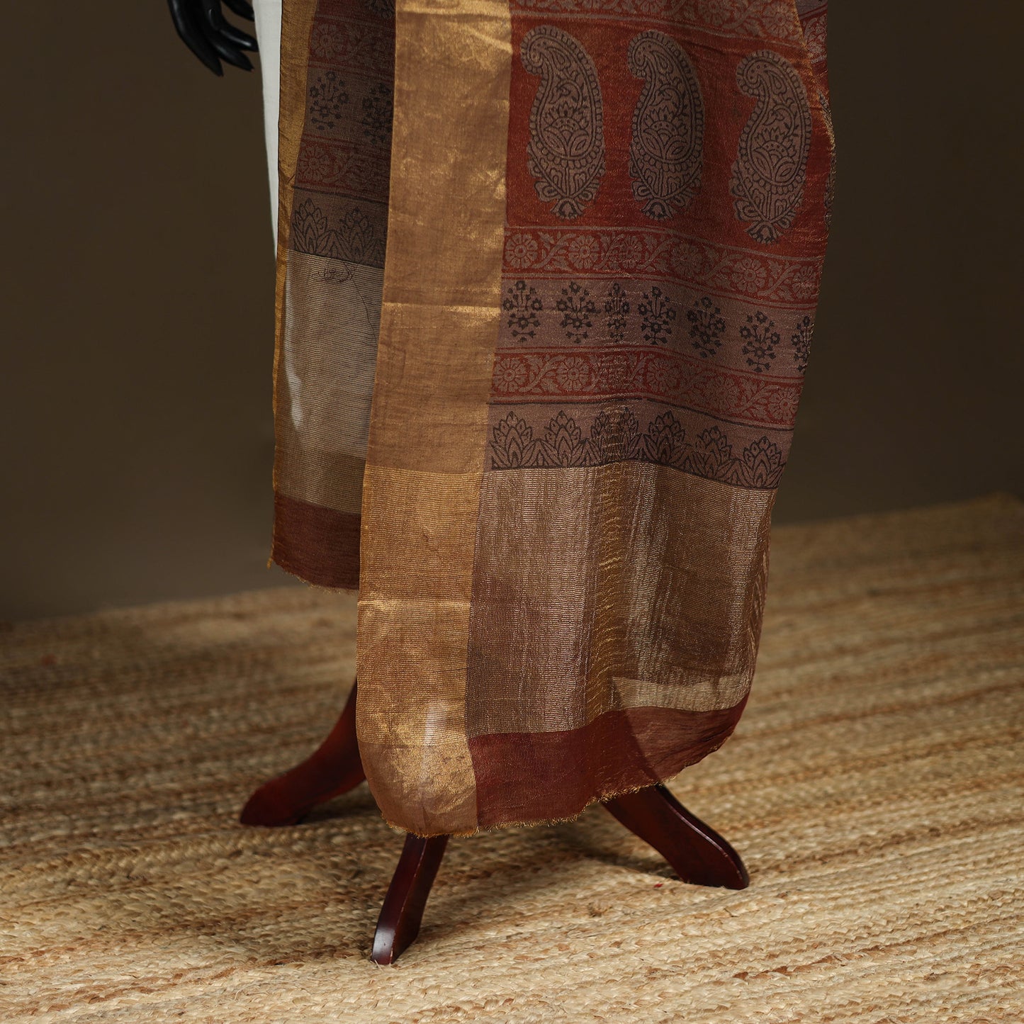 Bagh Hand Block Print Natural Dyed Tissue Zari Chanderi Silk Dupatta 33