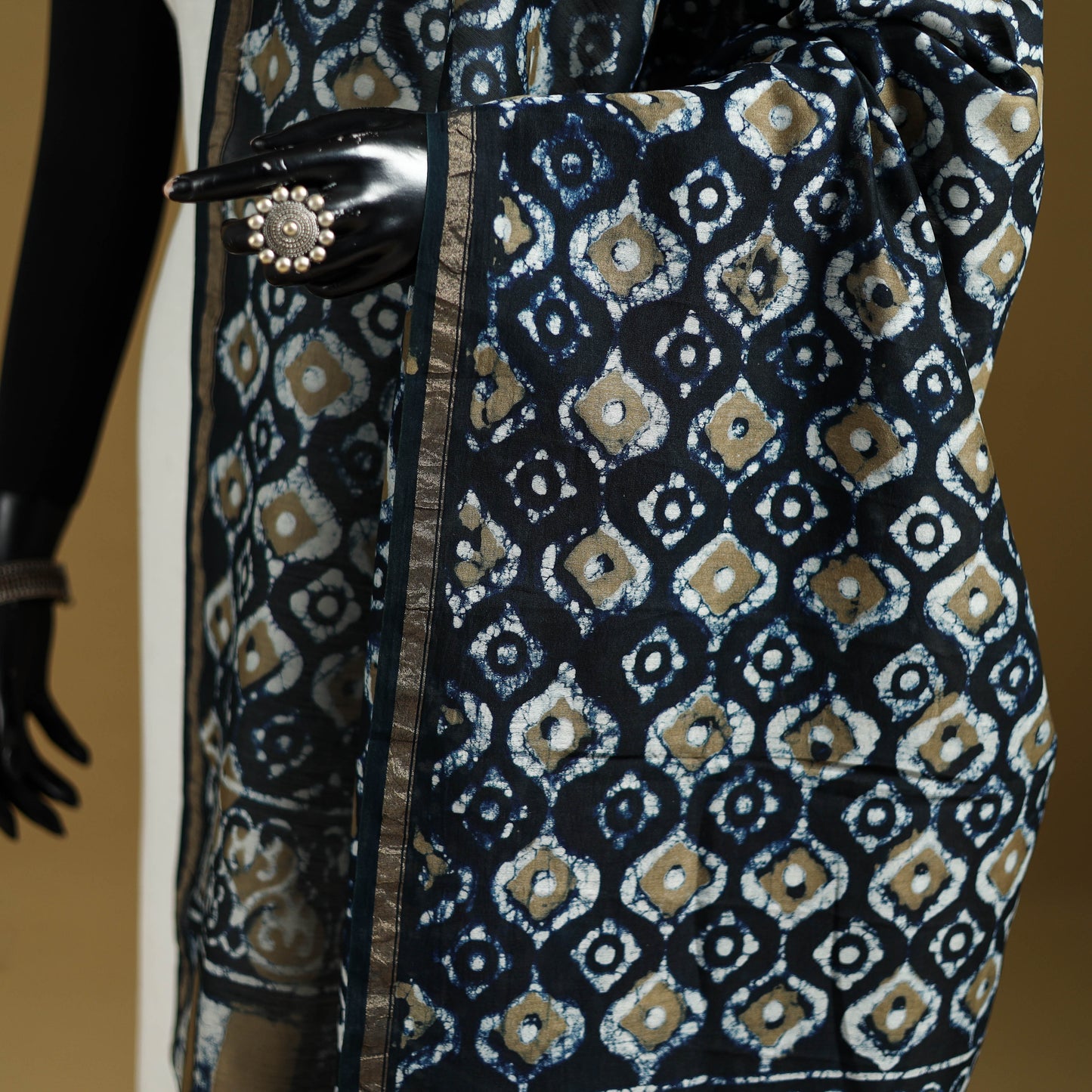 Black - Pipad Hand Block Print Natural Dyed Chanderi Silk Handloom Dupatta 29