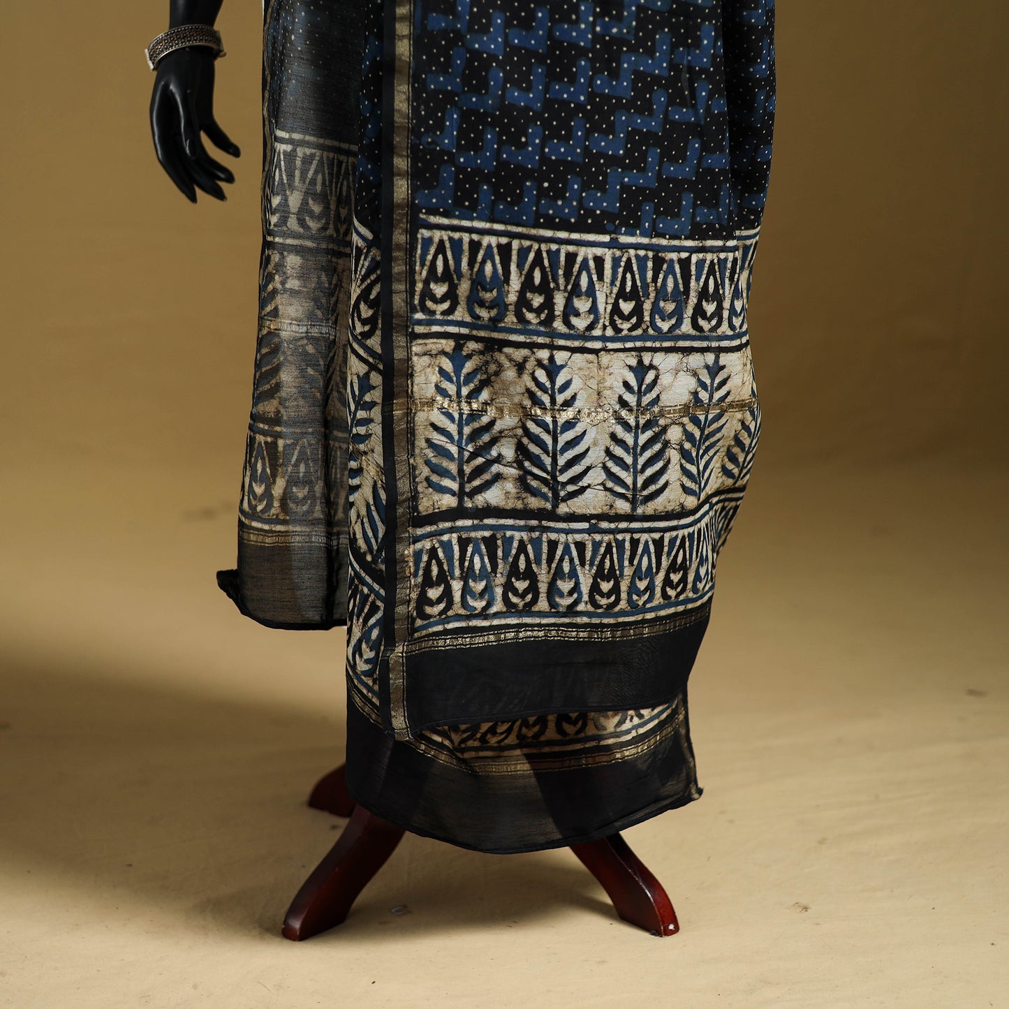 Blue - Pipad Hand Block Print Natural Dyed Chanderi Silk Handloom Dupatta 30