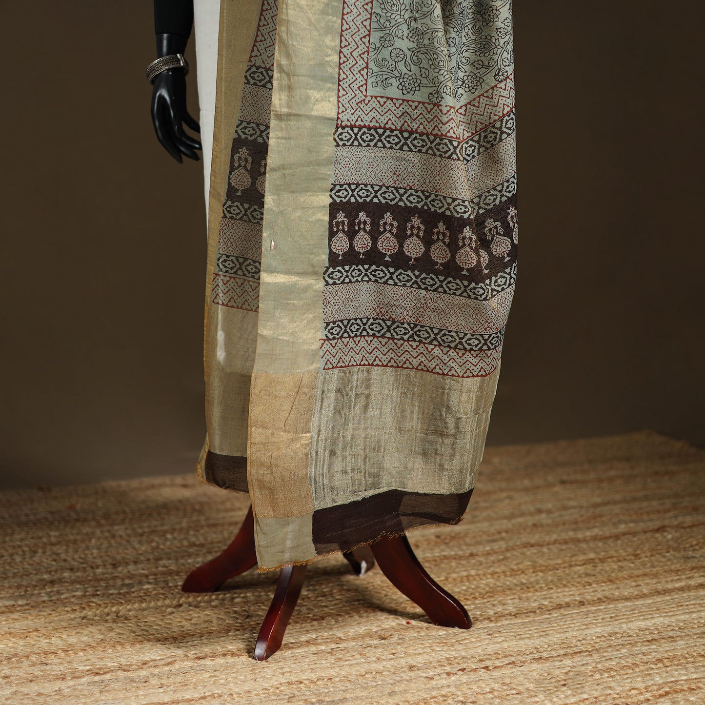 Bagh Hand Block Print Natural Dyed Tissue Zari Chanderi Silk Dupatta 37