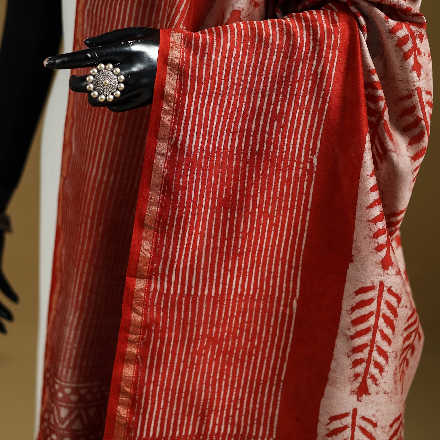 Red - Pipad Hand Block Print Natural Dyed Chanderi Silk Handloom Dupatta 34