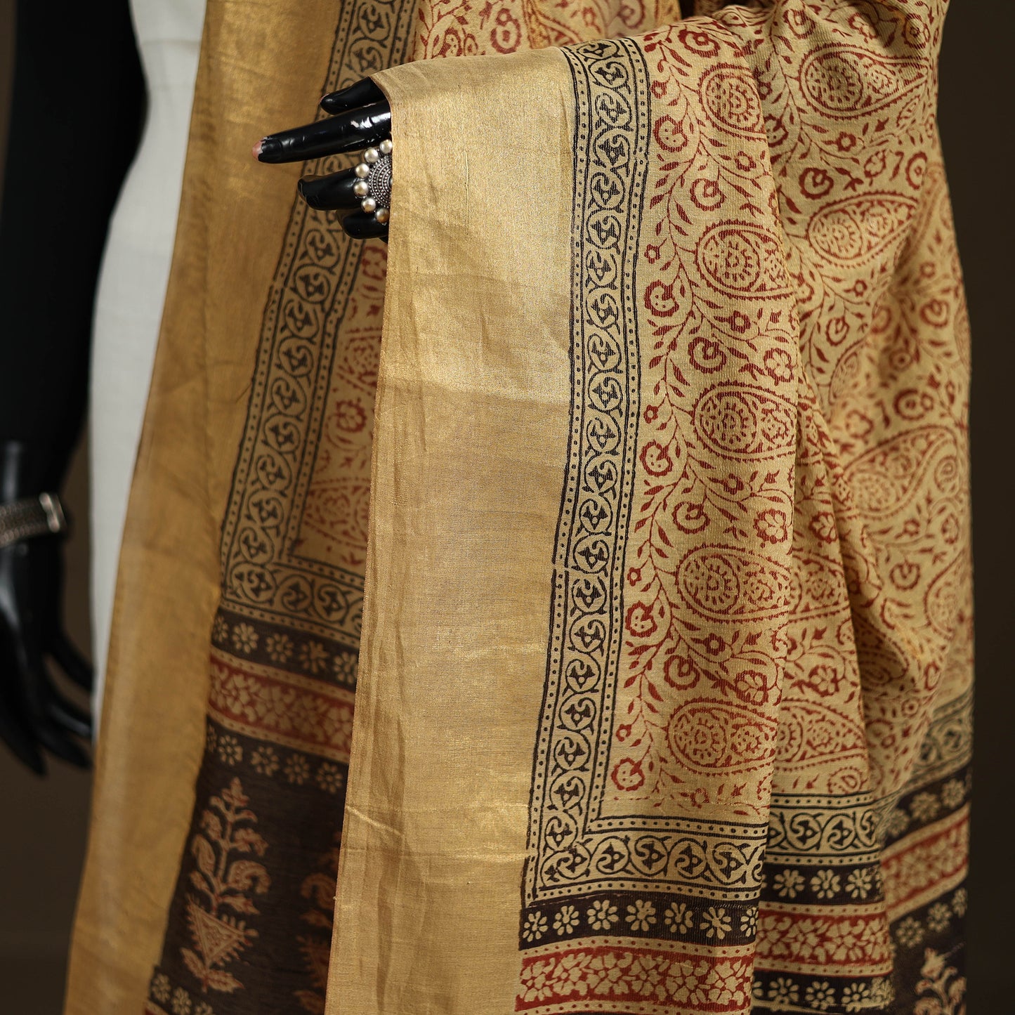 Bagh Hand Block Print Natural Dyed Tissue Zari Chanderi Silk Dupatta 39