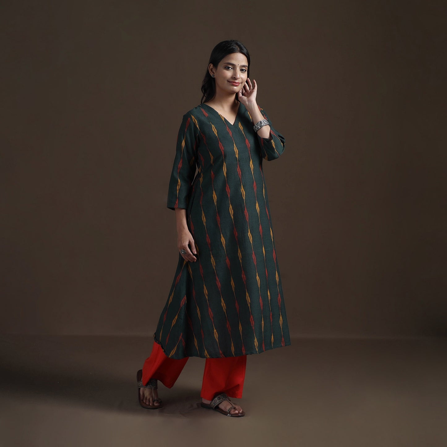 Cotton A-Line Pochampally Ikat Kurta for Women 01