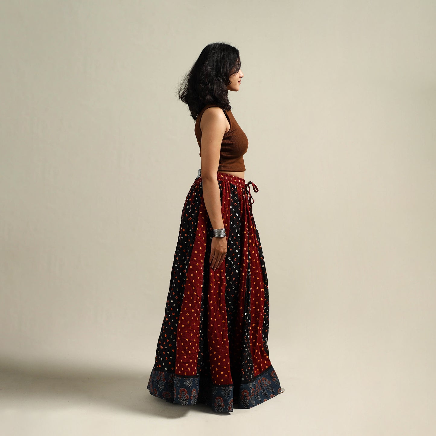 Multicolor - Bandhani Tie-Dye 24 Kali Patchwork Cotton Long Skirt 26