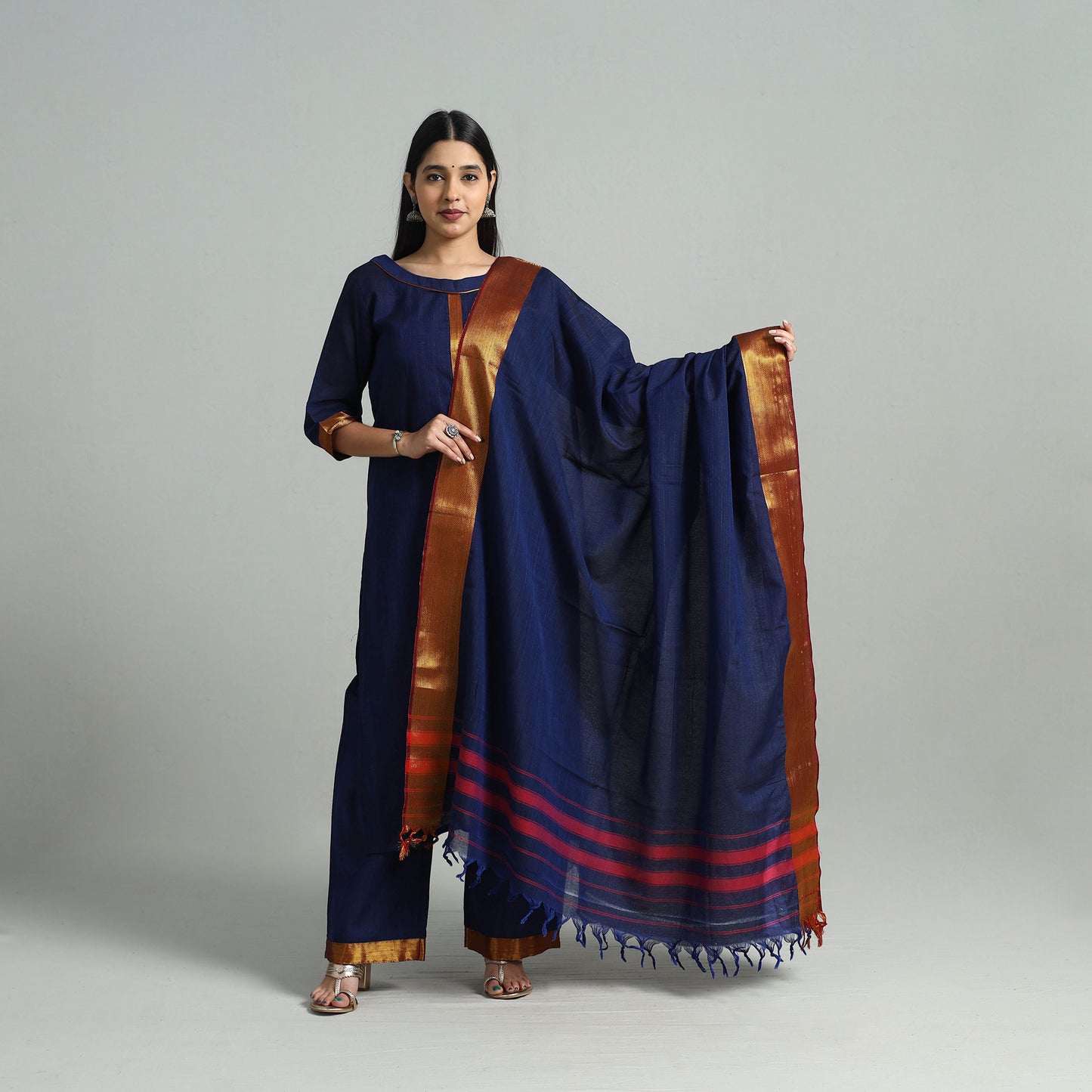 Buy Cotton Blue Dharwad Kurta Set with Palazzo & Dupatta