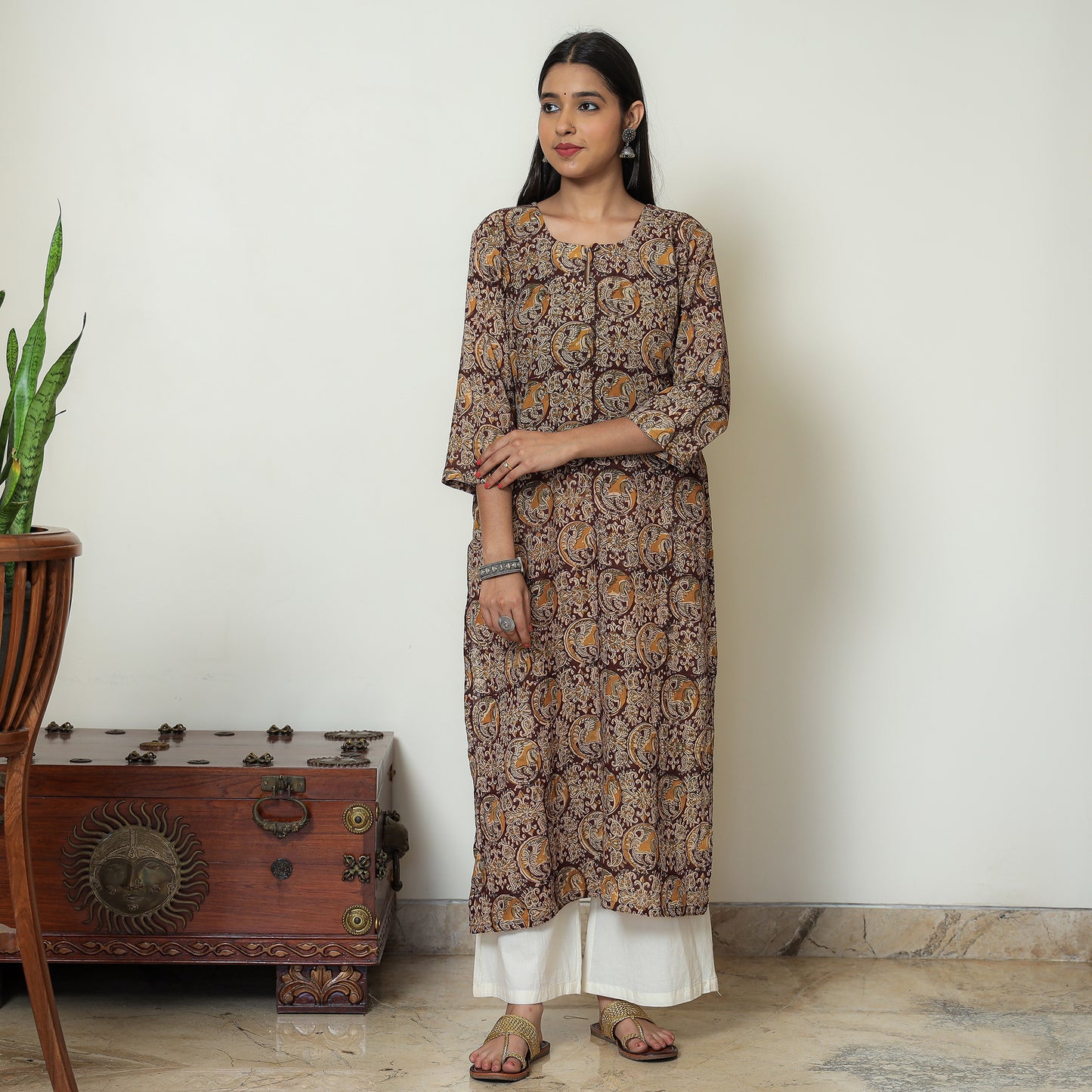 Kalamkari Block Print Mul Cotton Straight Kurta For Women