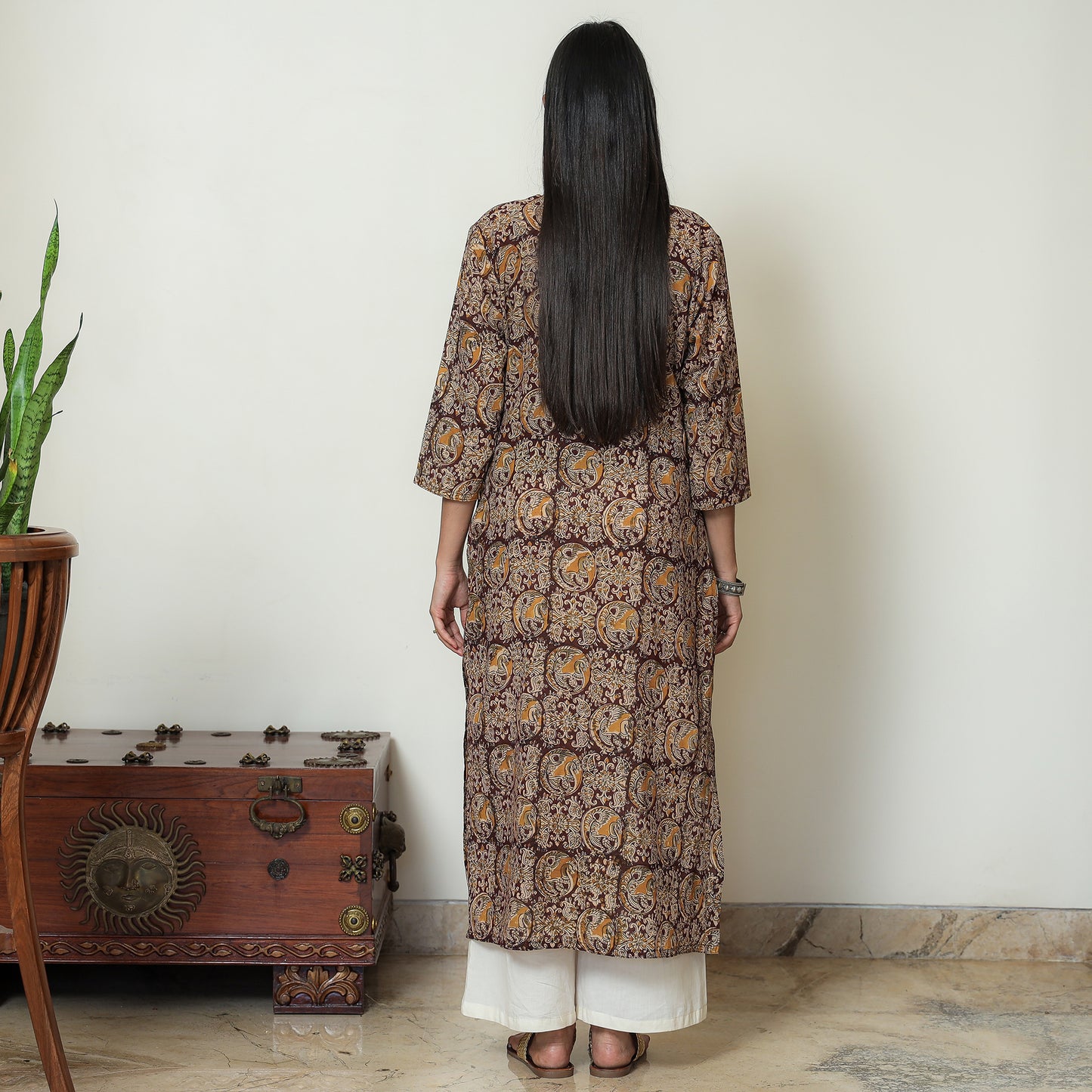 Kalamkari Block Print Mul Cotton Straight Kurta For Women