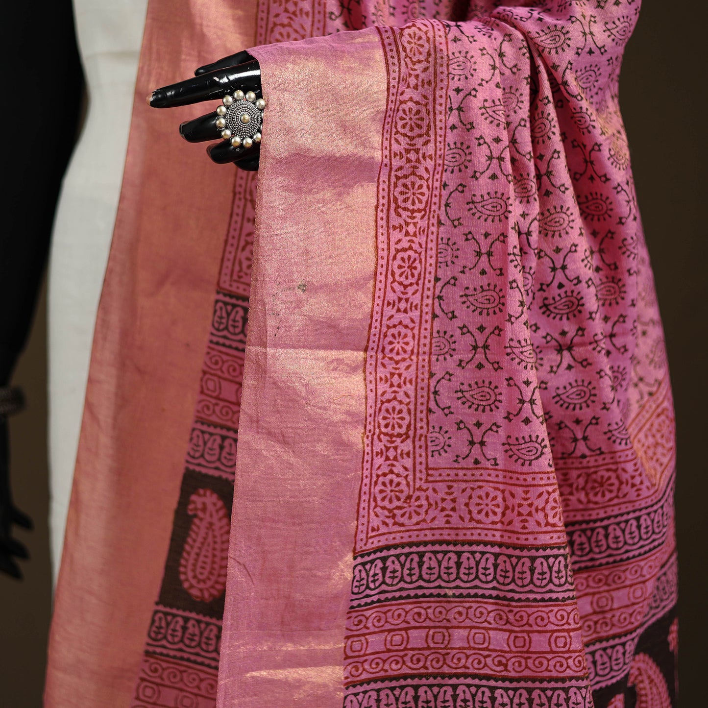 Bagh Hand Block Print Natural Dyed Tissue Zari Chanderi Silk Dupatta 42