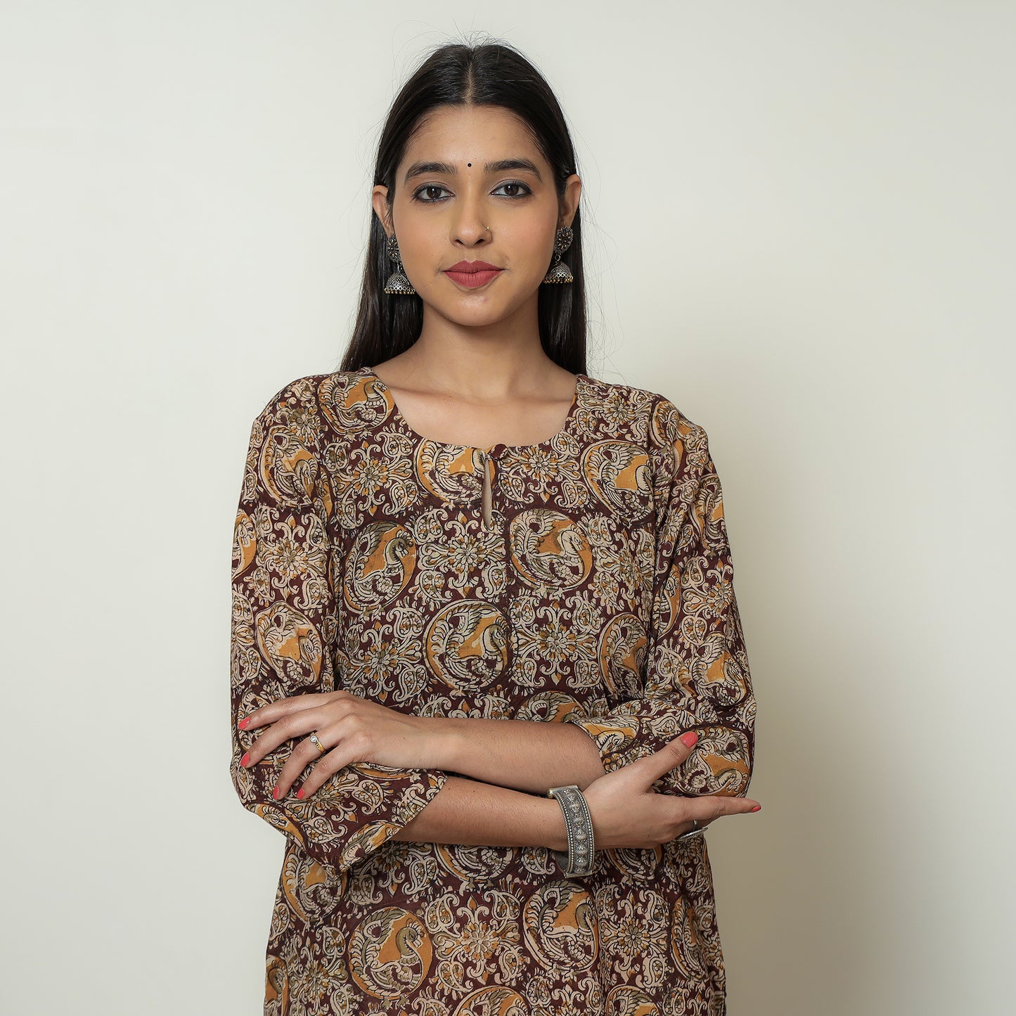 Kalamkari Block Print Mul Cotton Straight Kurta For Women