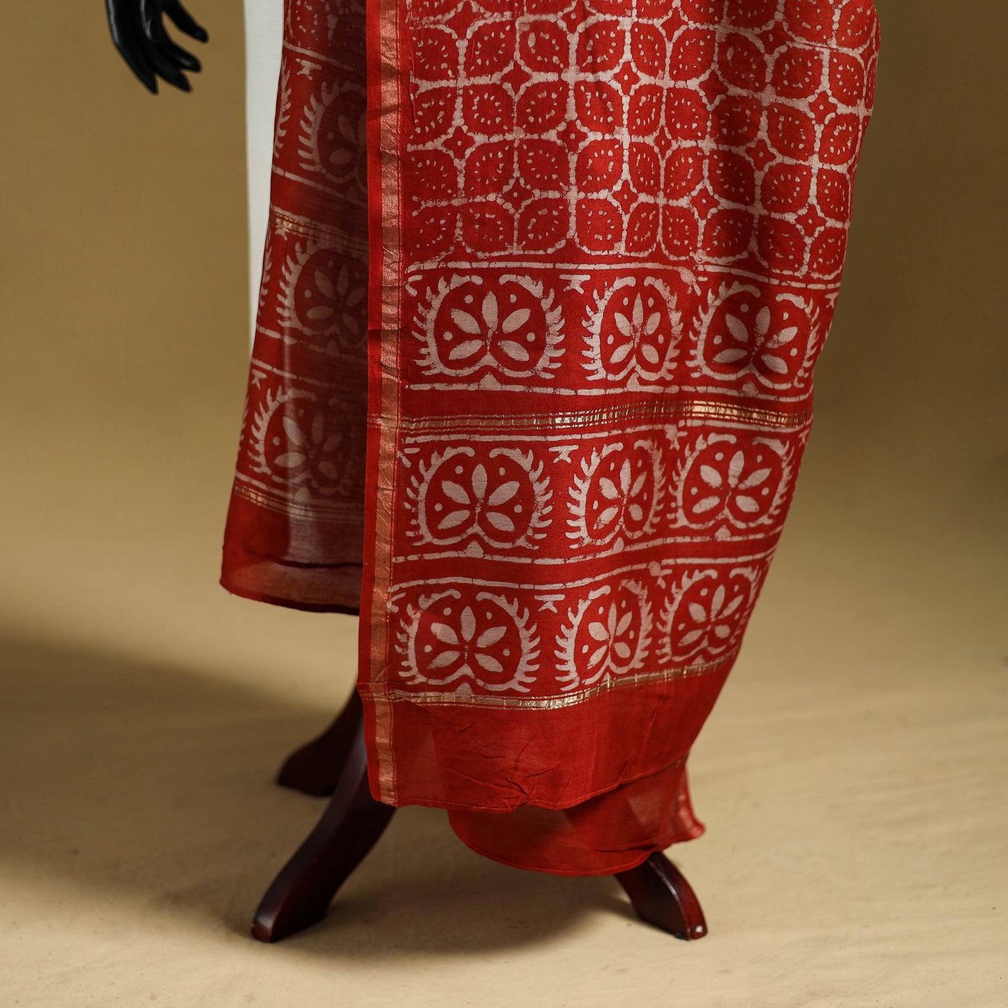 Red - Pipad Hand Block Print Natural Dyed Chanderi Silk Handloom Dupatta 37