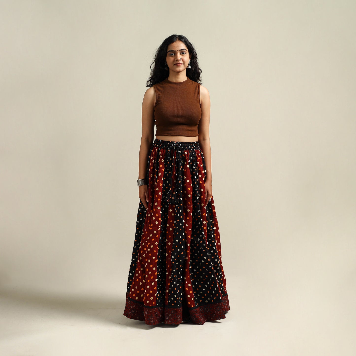 Multicolor - Bandhani Tie-Dye 24 Kali Patchwork Cotton Long Skirt 28