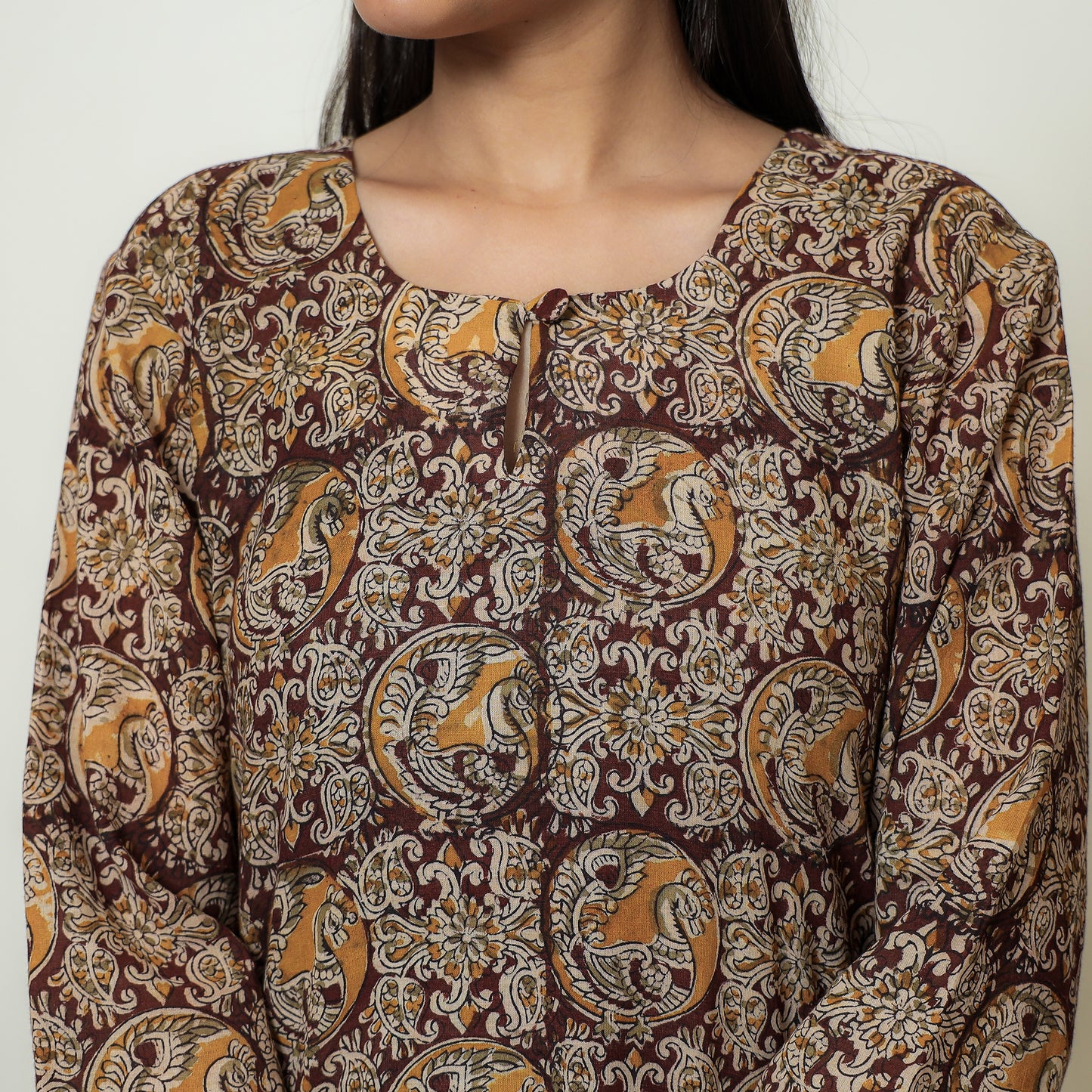 Kalamkari Block Print Mul Cotton Straight Kurta For Women