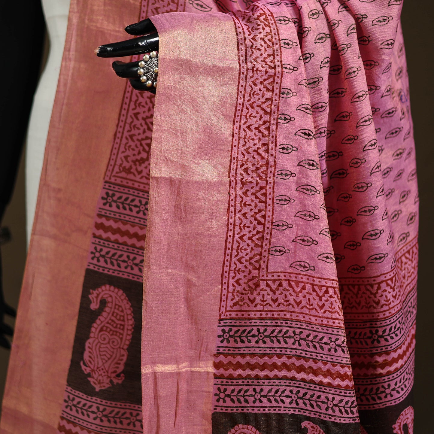 Bagh Hand Block Print Natural Dyed Tissue Zari Chanderi Silk Dupatta 43