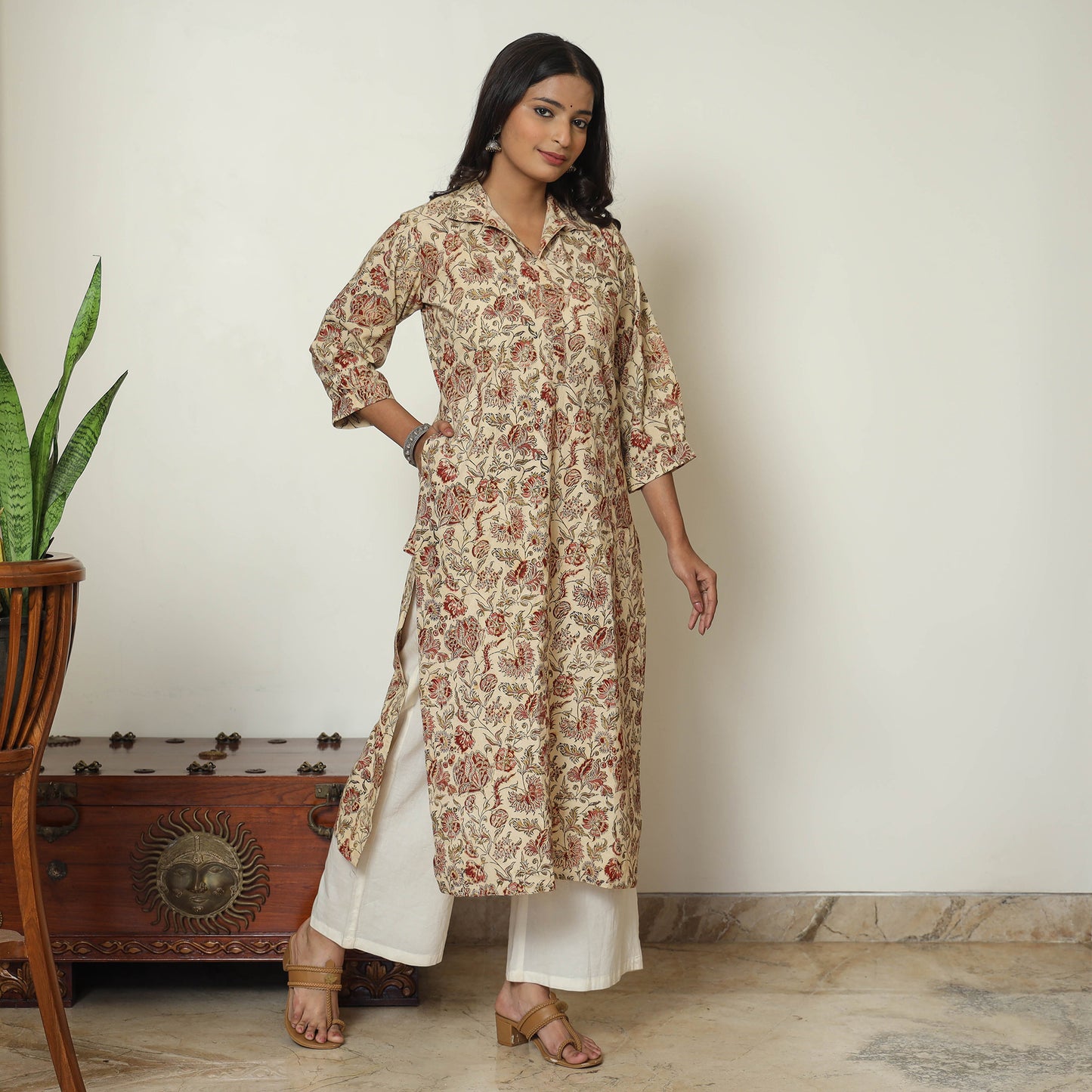 Buy Pedana Kalamkari Hand Block Printed Cotton Straight Kurta 02 Online at iTokri.com