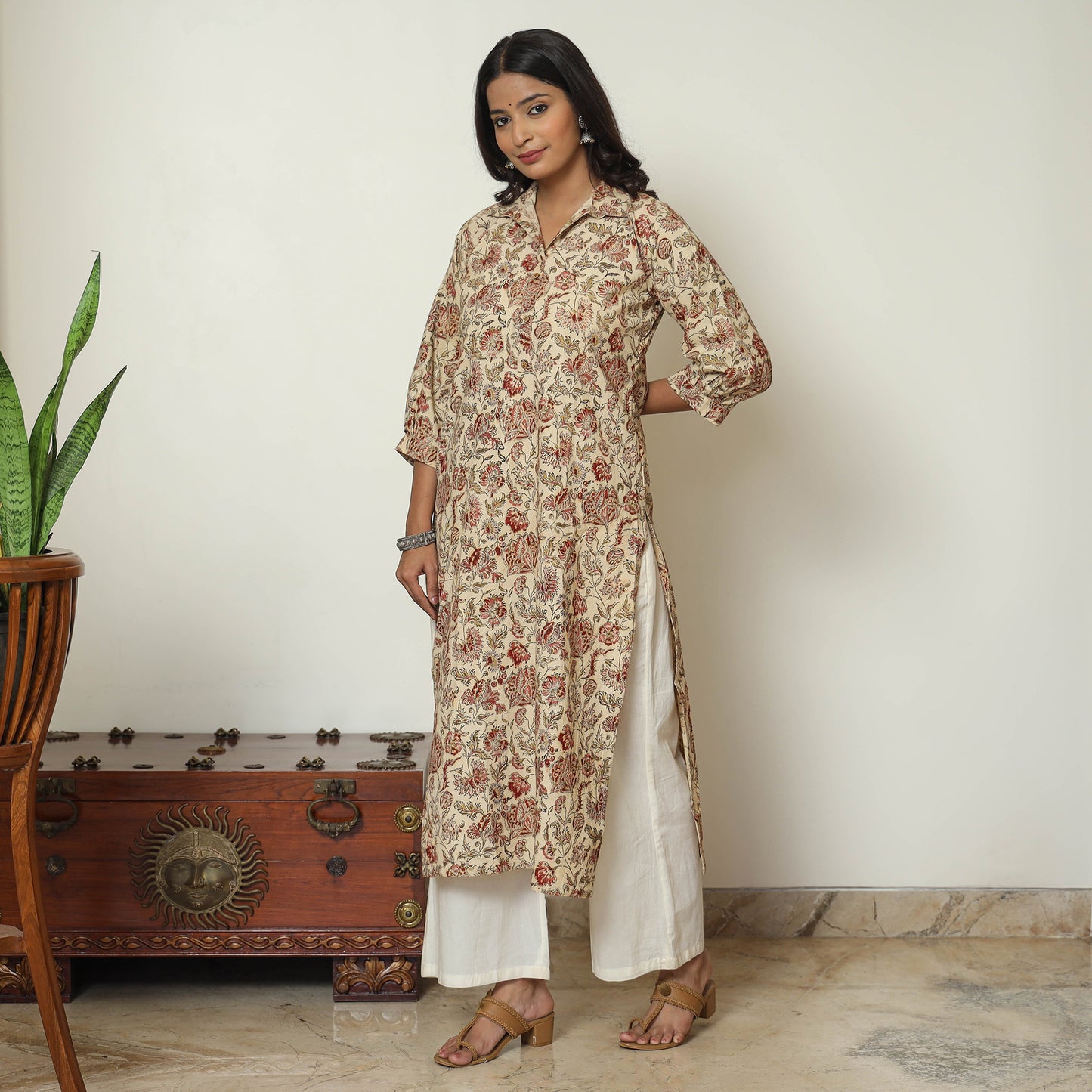 Buy Pedana Kalamkari Hand Block Printed Cotton Straight Kurta 02 Online at iTokri.com