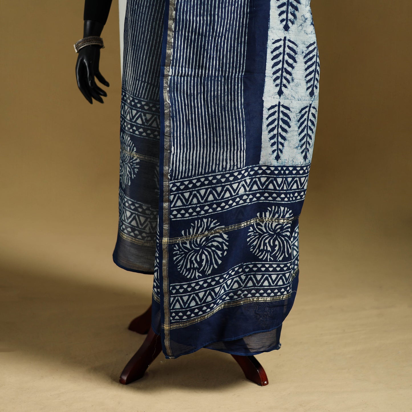 Blue - Pipad Hand Block Print Natural Dyed Chanderi Silk Handloom Dupatta 39