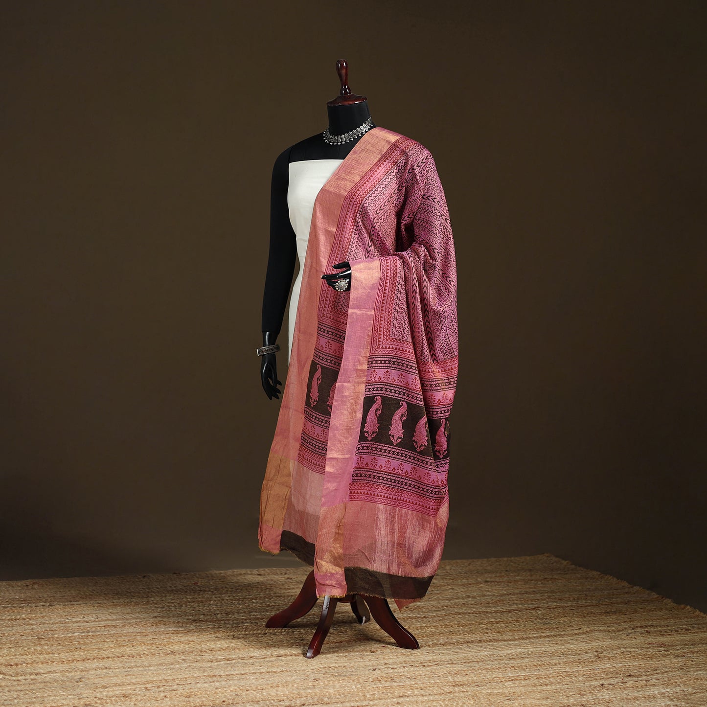 Bagh Hand Block Print Natural Dyed Tissue Zari Chanderi Silk Dupatta 45