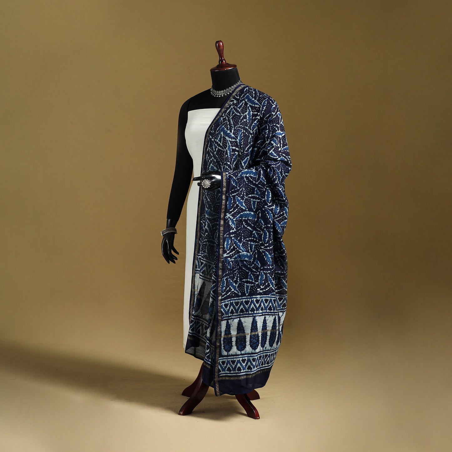 Blue - Pipad Hand Block Print Natural Dyed Chanderi Silk Handloom Dupatta 40
