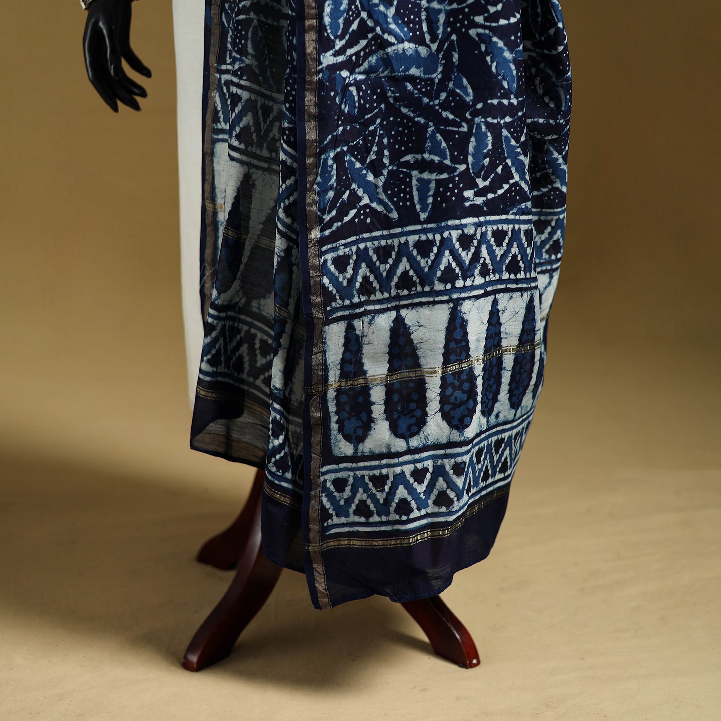 Blue - Pipad Hand Block Print Natural Dyed Chanderi Silk Handloom Dupatta 40