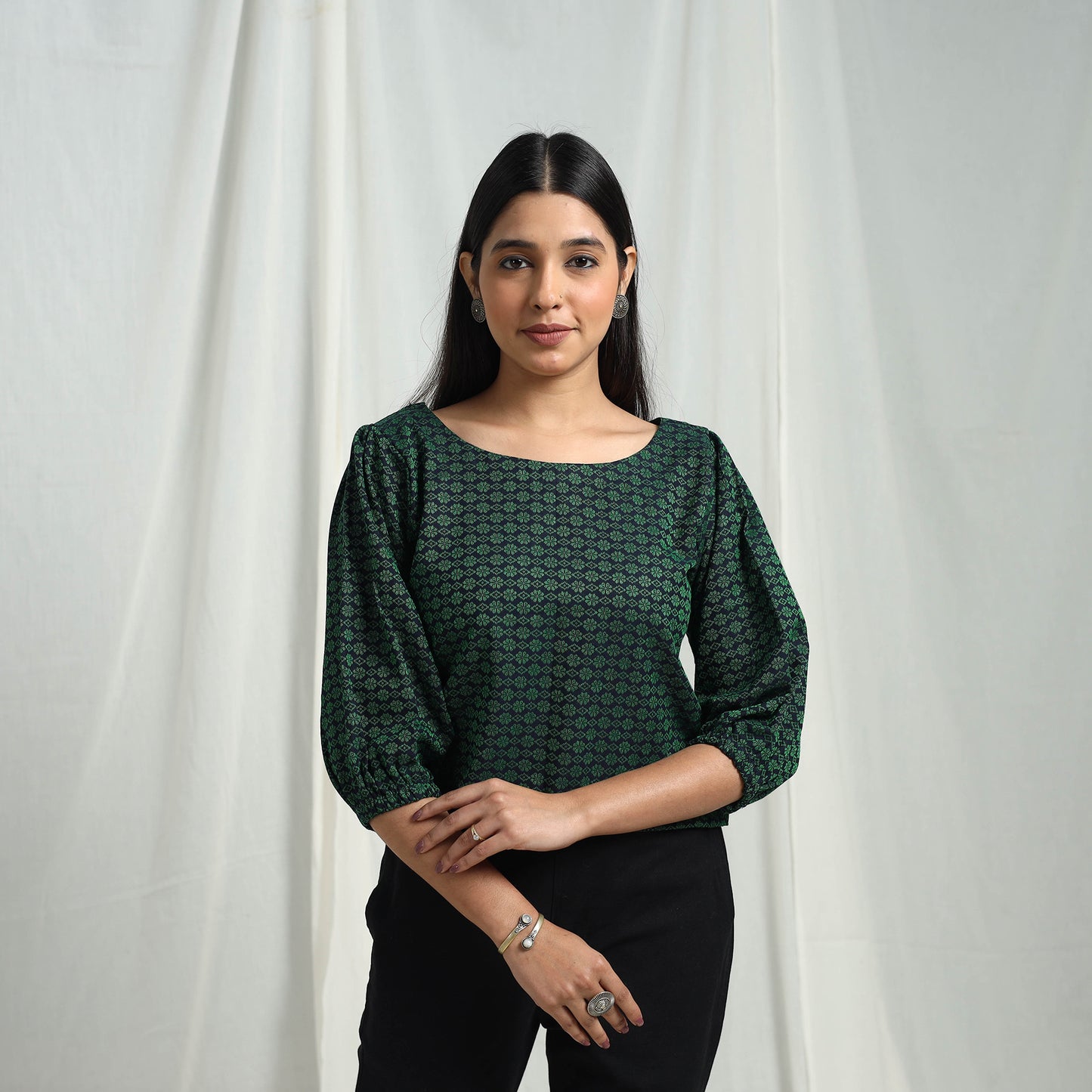 Green - Cotton Jacquard Crop Top 06