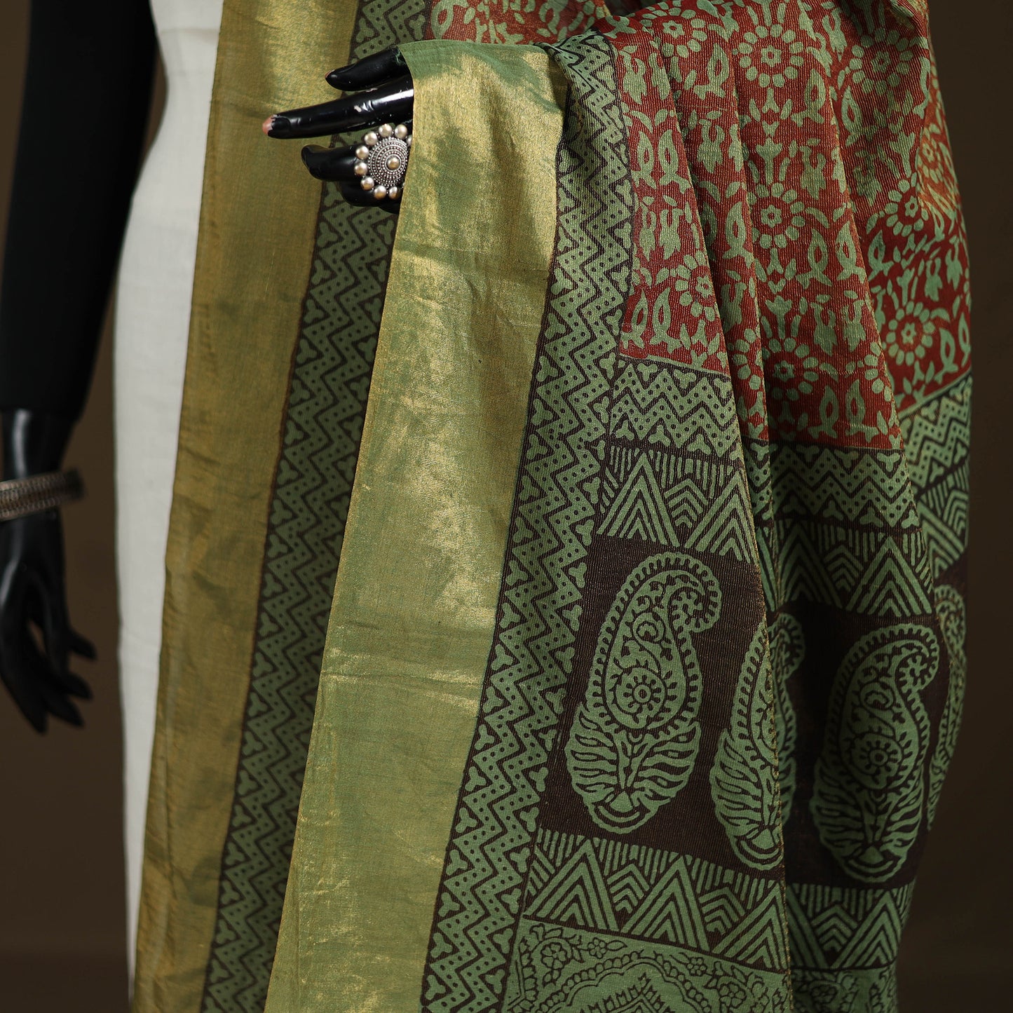 Bagh Hand Block Print Natural Dyed Tissue Zari Chanderi Silk Dupatta 46