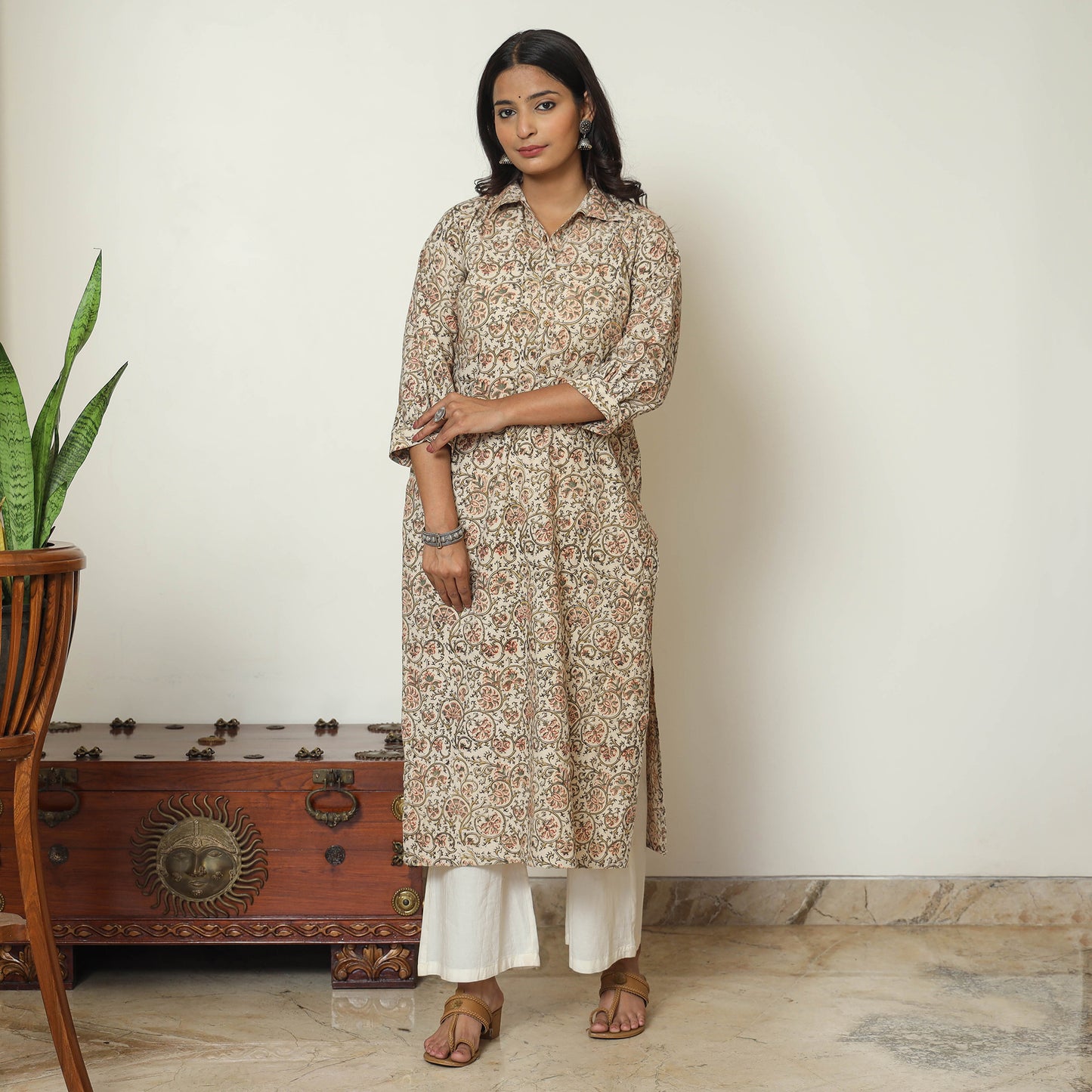 Pedana Kalamkari Block Print Cotton Straight Kurta For Women