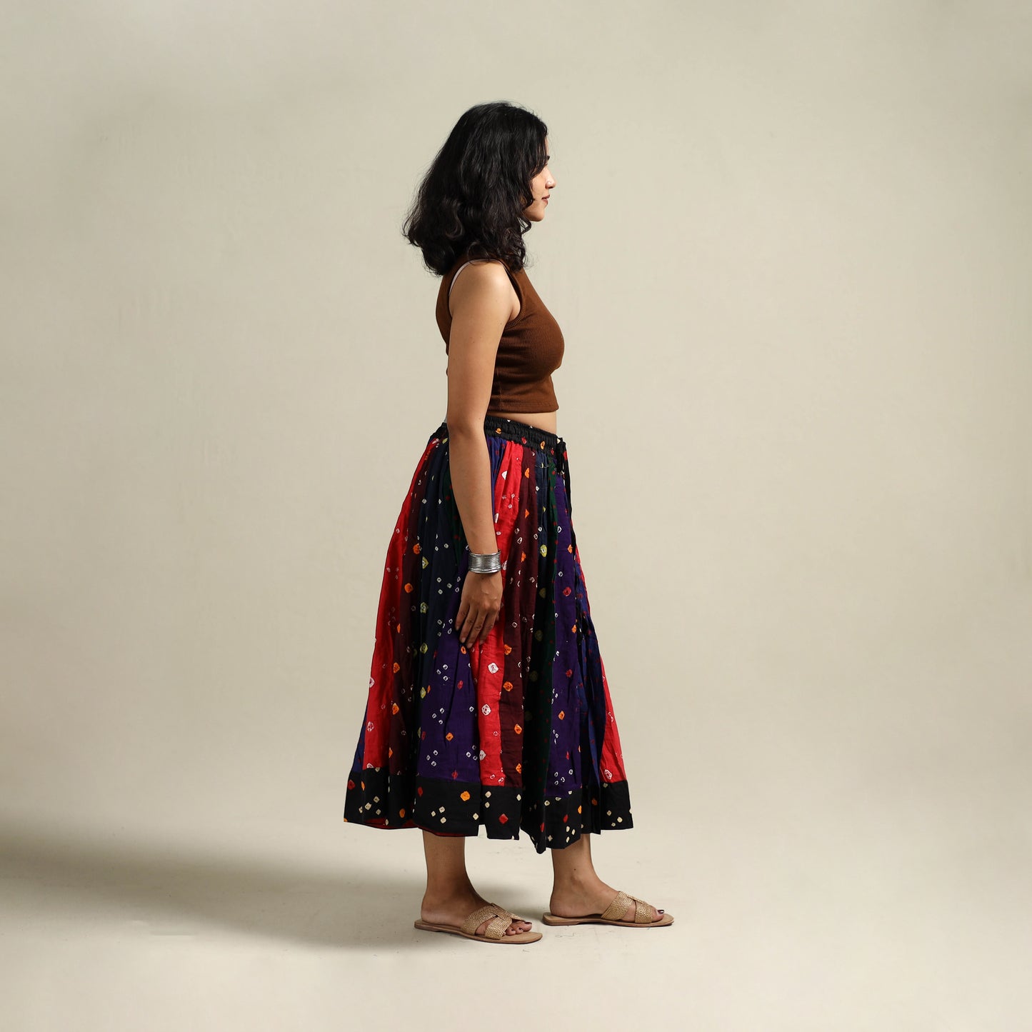 Multicolor - Bandhani Tie-Dye Patchwork Cotton Short Skirt 32