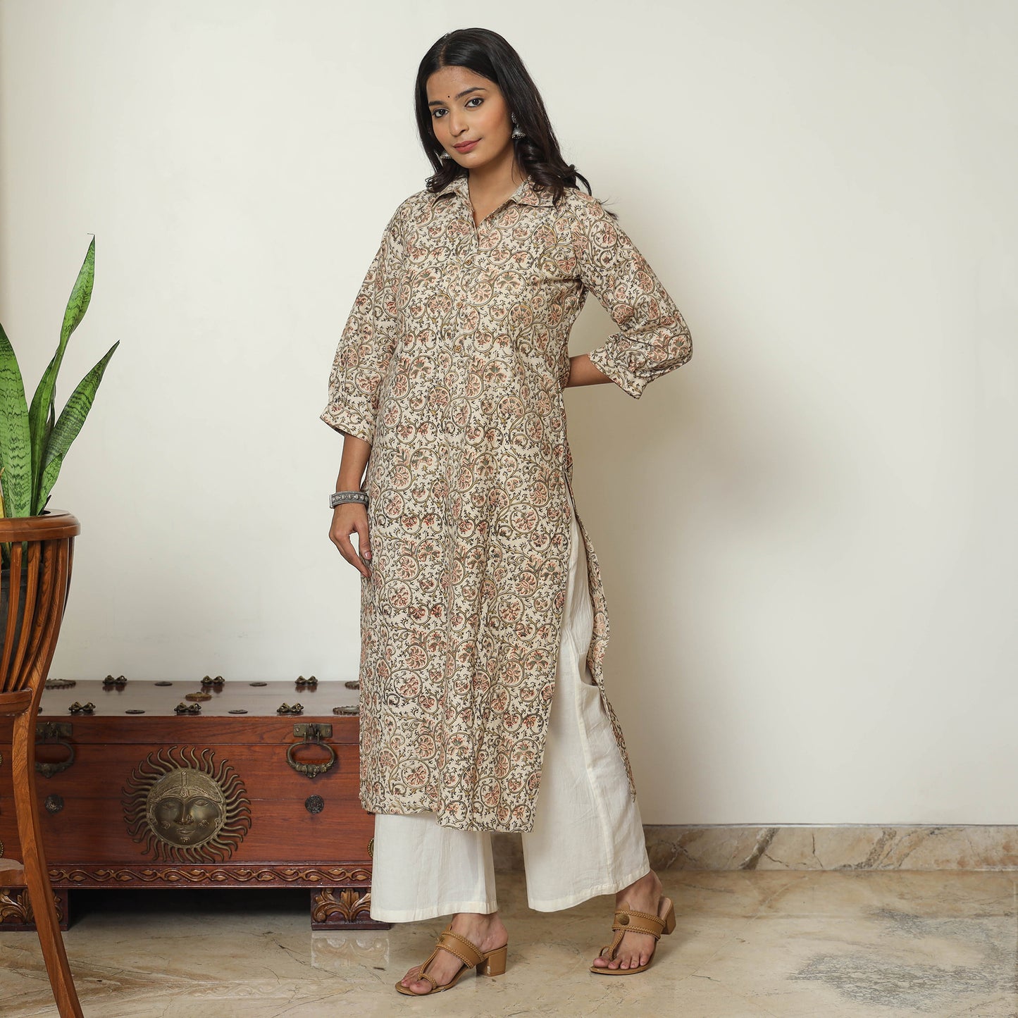 Pedana Kalamkari Block Print Cotton Straight Kurta For Women