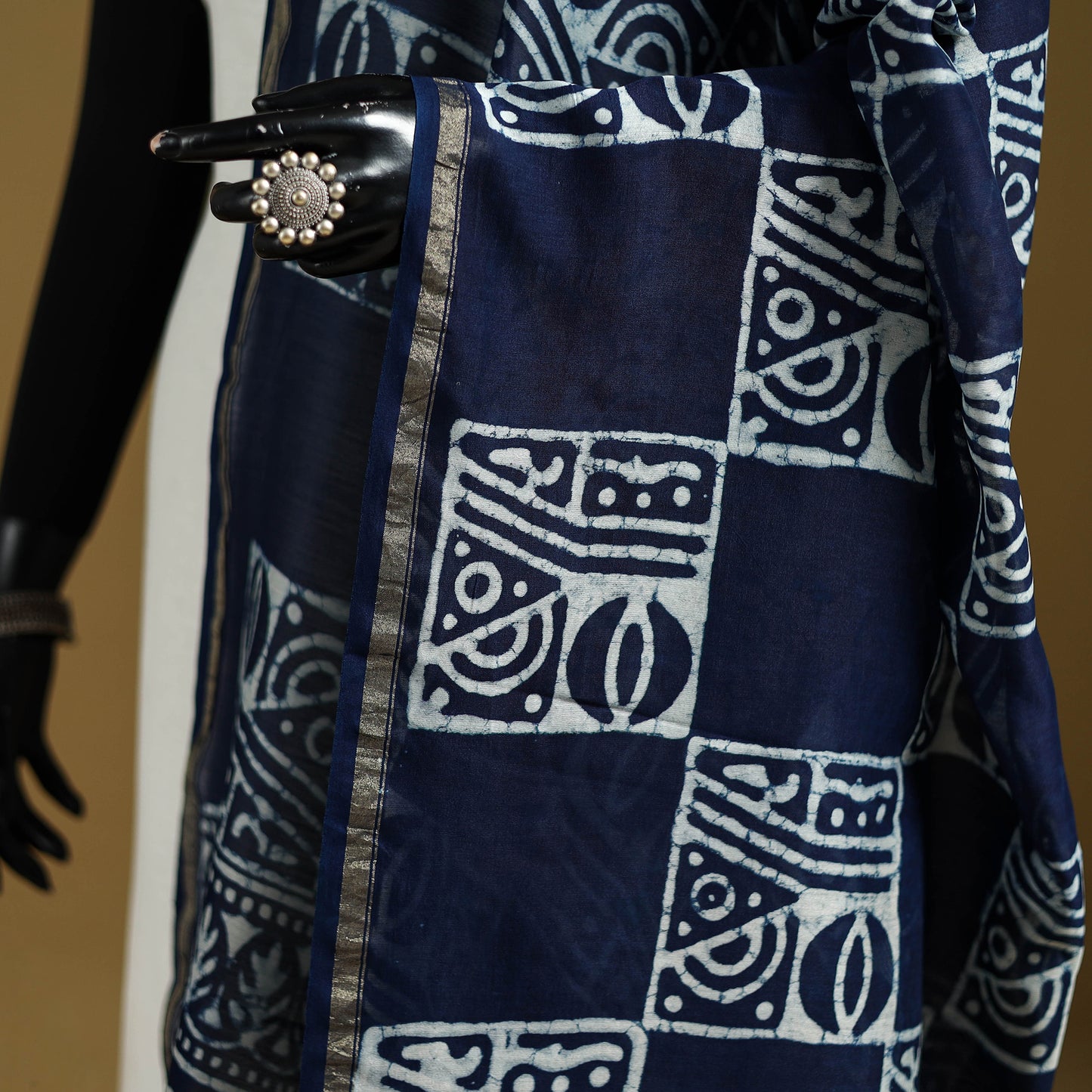 Blue - Pipad Hand Block Print Natural Dyed Chanderi Silk Handloom Dupatta 42