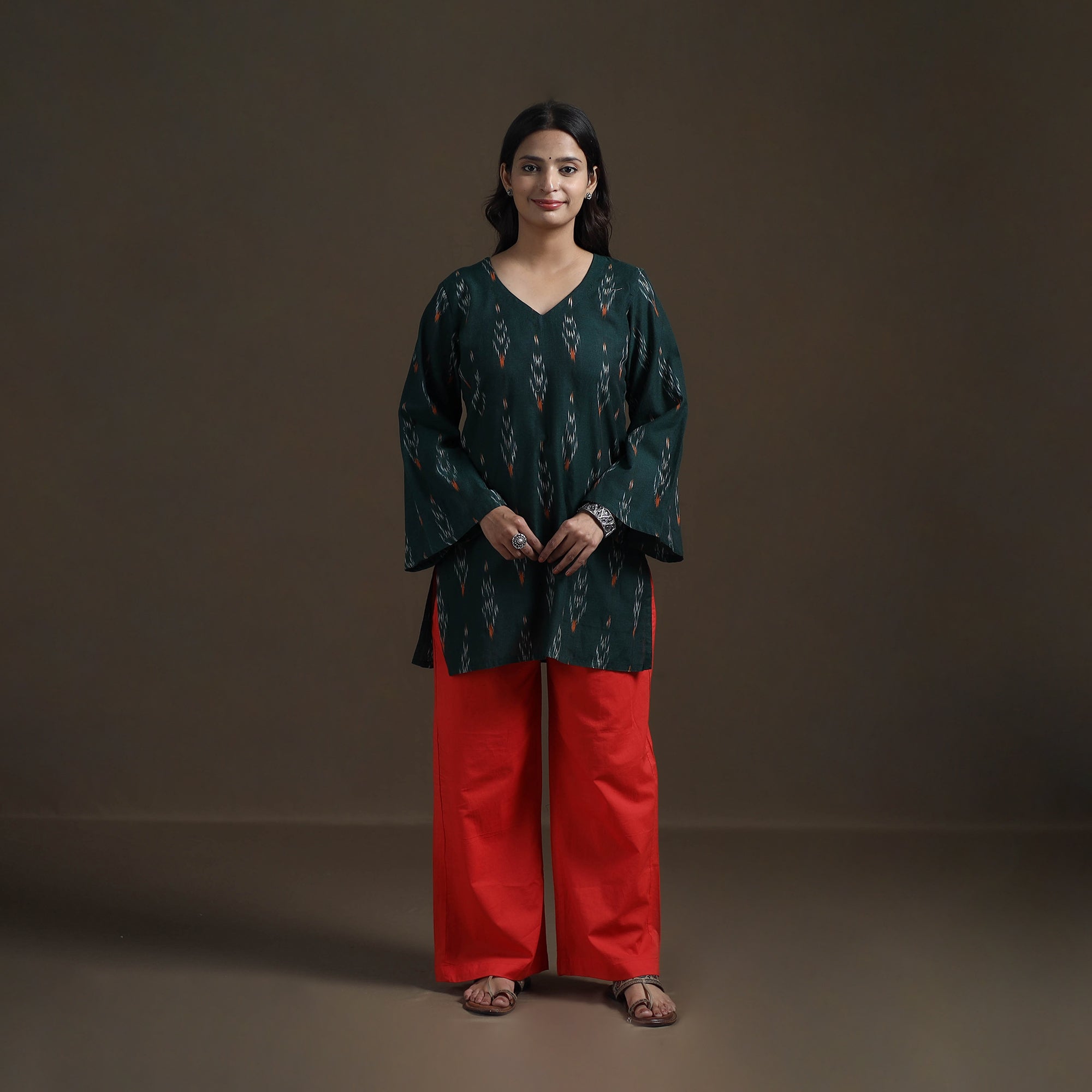 Green - Pochampally Ikat Cotton Short Kurta for Women 26