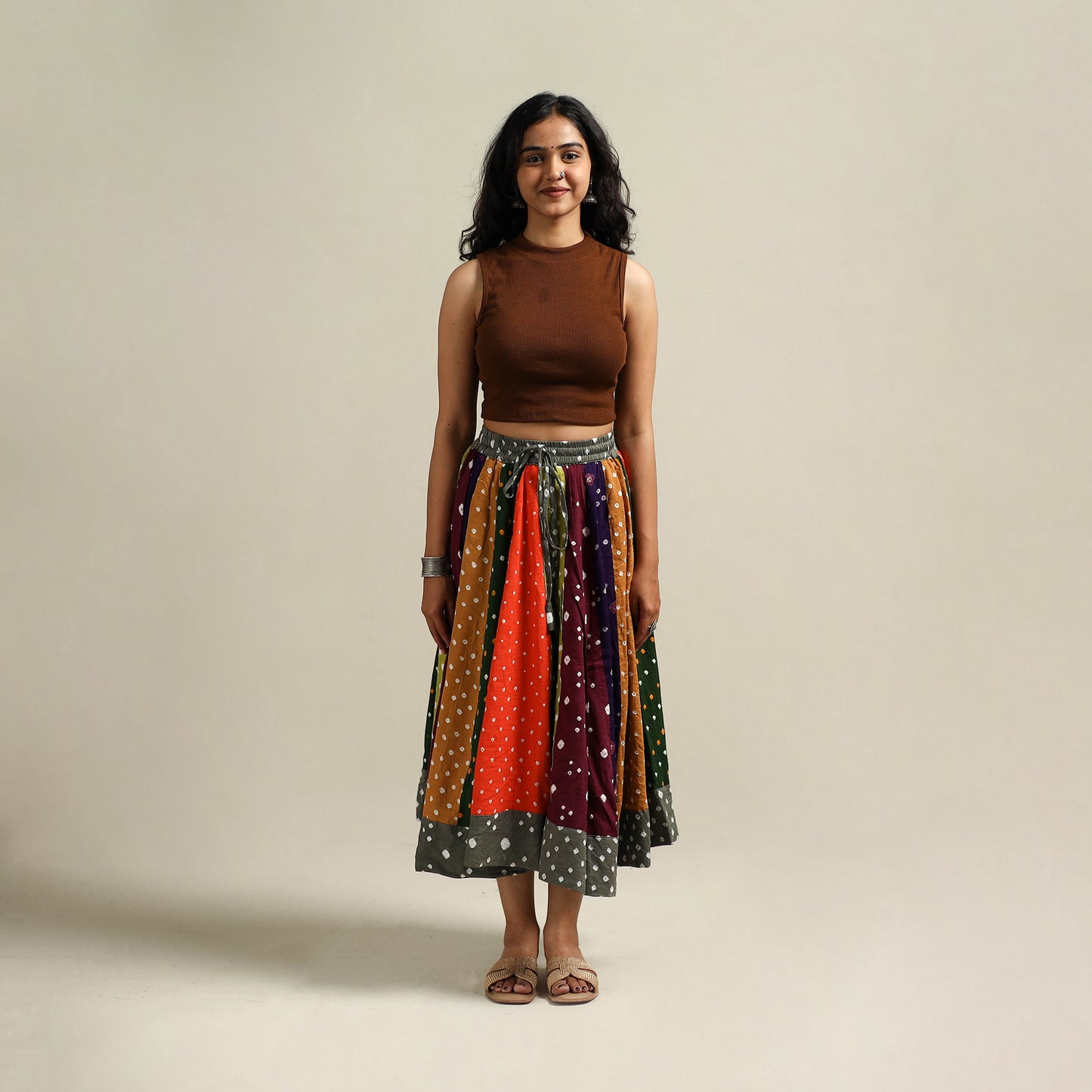 Multicolor - Bandhani Tie-Dye Patchwork Cotton Short Skirt 31