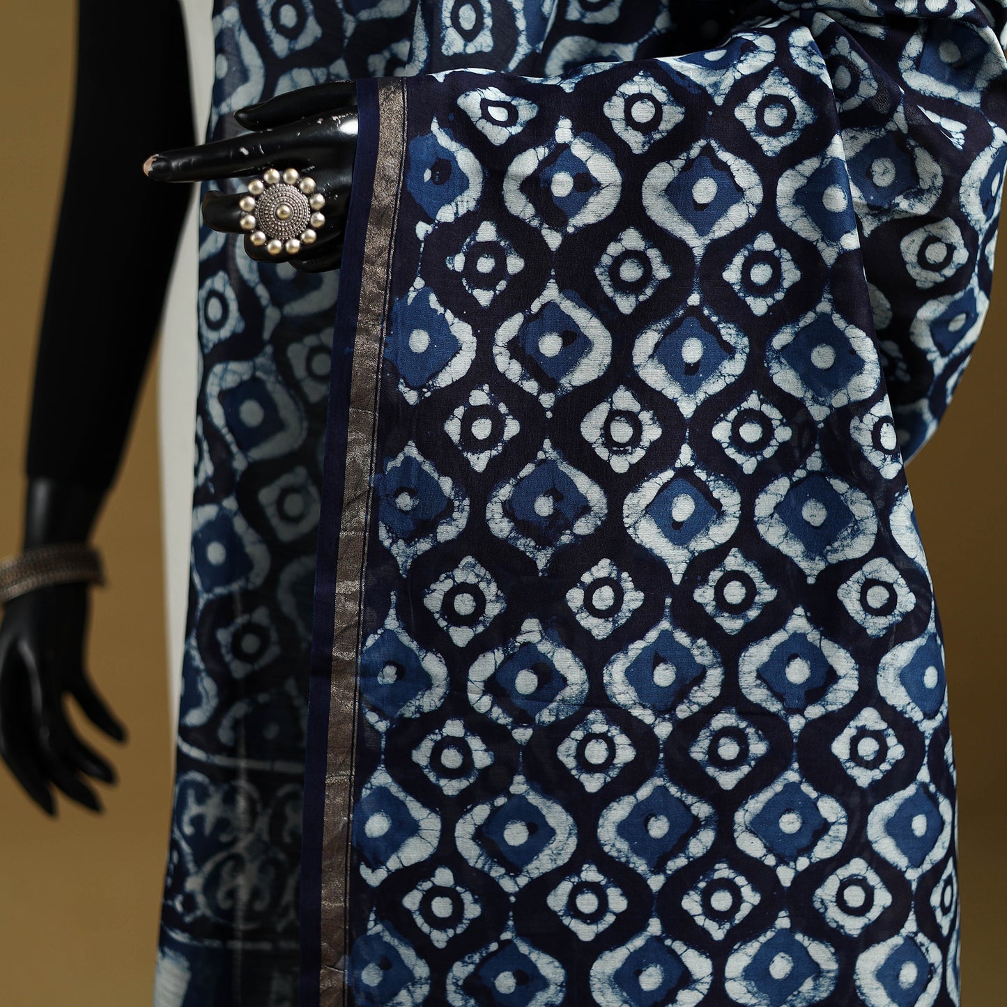 Blue - Pipad Hand Block Print Natural Dyed Chanderi Silk Handloom Dupatta 43