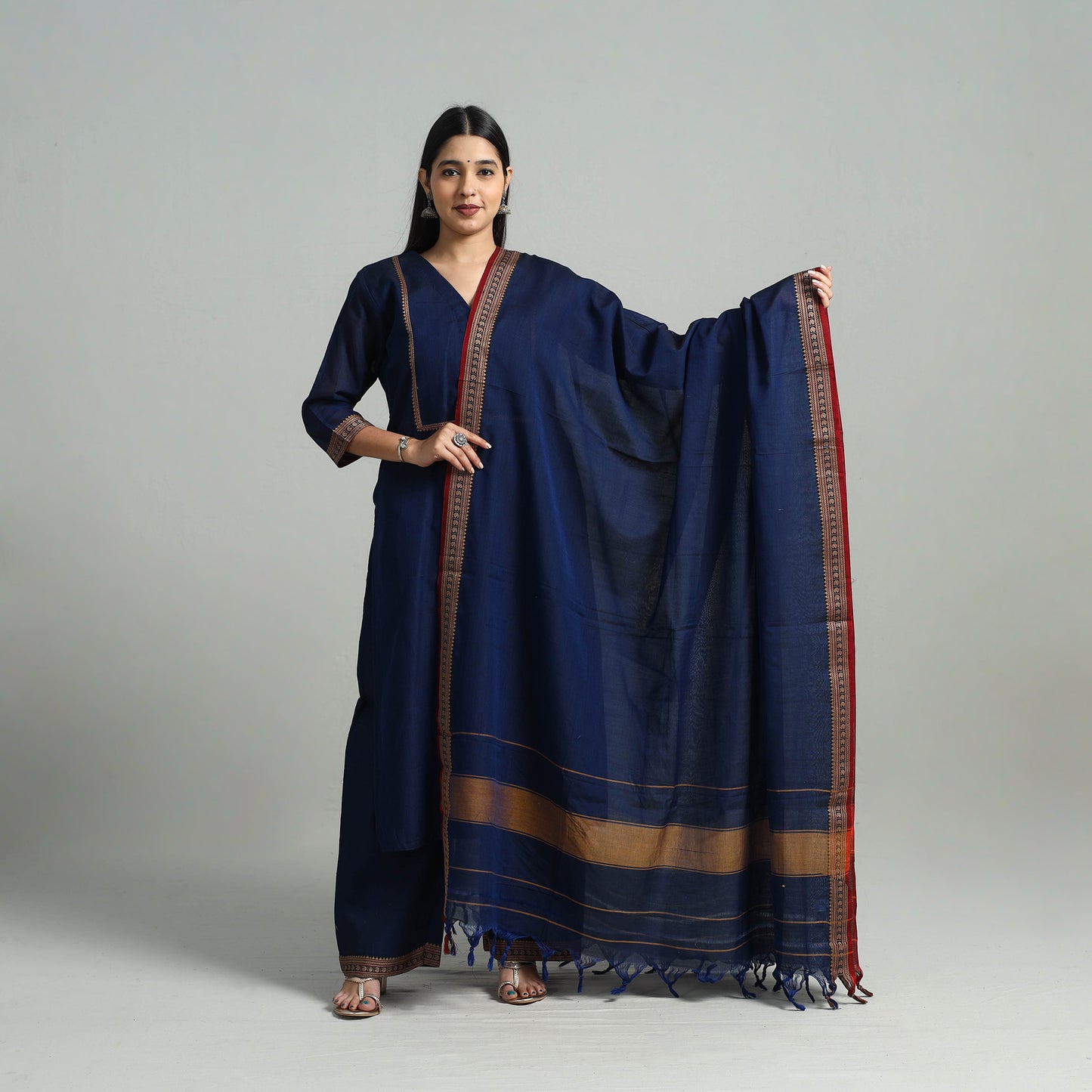 Navy Blue - Cotton Dharwad Kurta Set with Palazzo & Dupatta 47