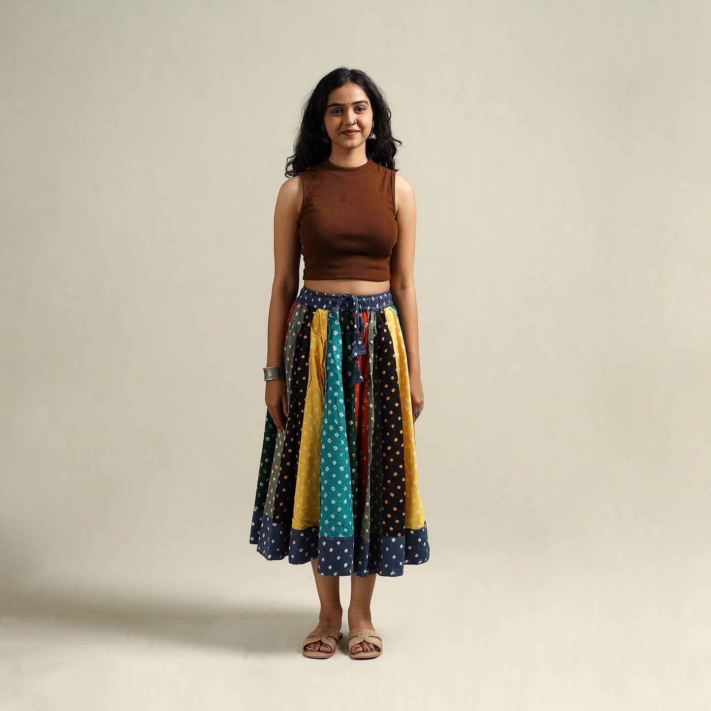 Multicolor - Bandhani Tie-Dye Patchwork Cotton Short Skirt 33