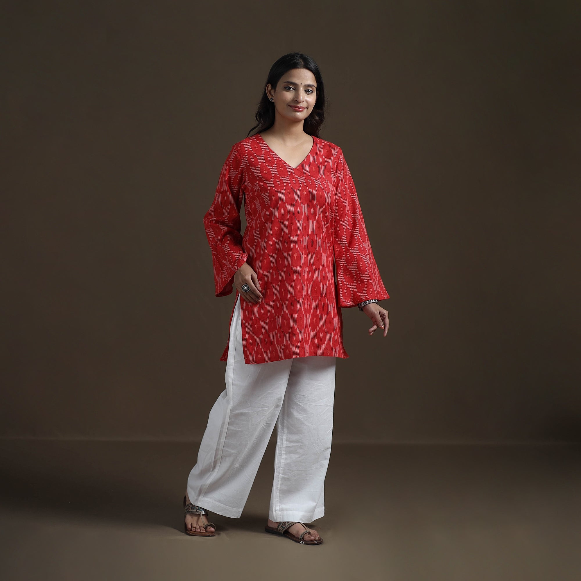 Red - Pochampally Ikat Cotton Short Kurta for Women 22