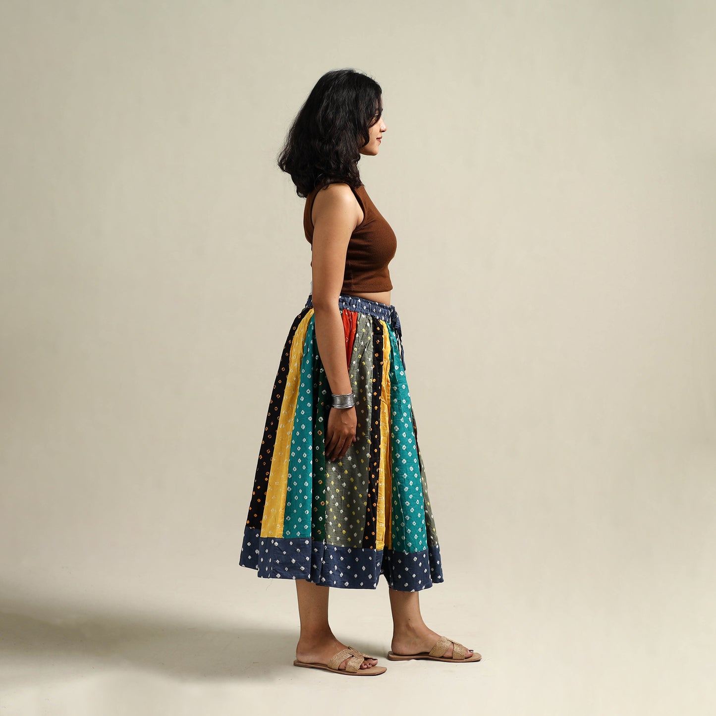Multicolor - Bandhani Tie-Dye Patchwork Cotton Short Skirt 33