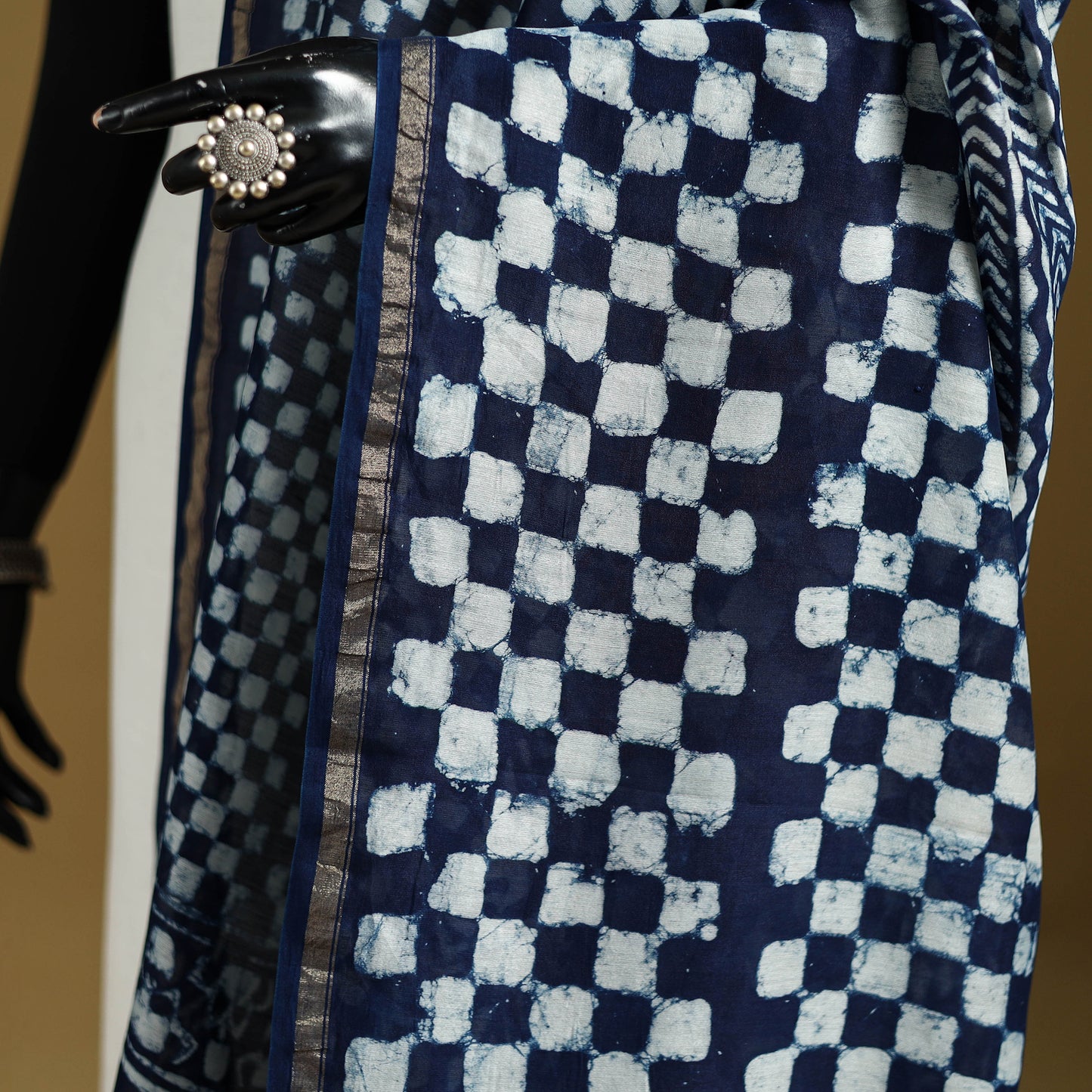 Blue - Pipad Hand Block Print Natural Dyed Chanderi Silk Handloom Dupatta 46